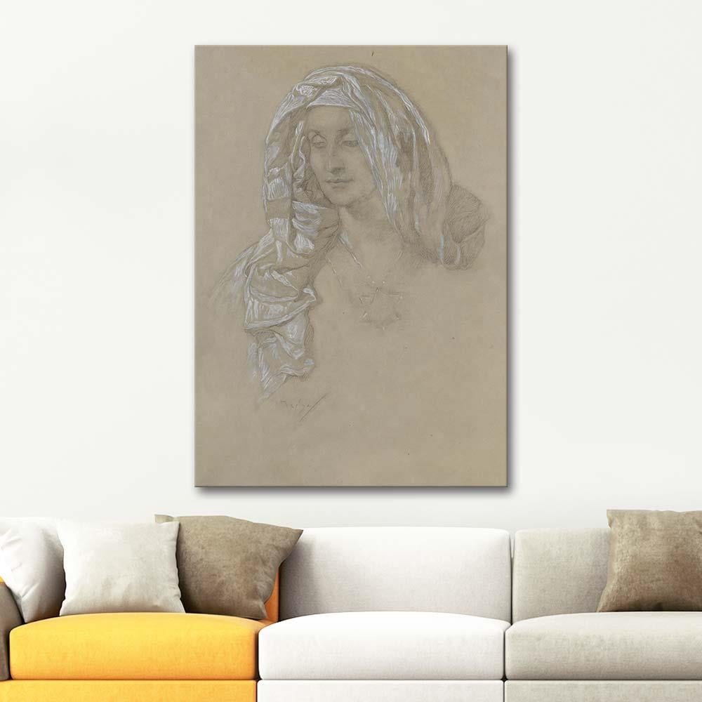 Woman With Headscarf And Star Medallion by Alphonse Mucha as Art Print