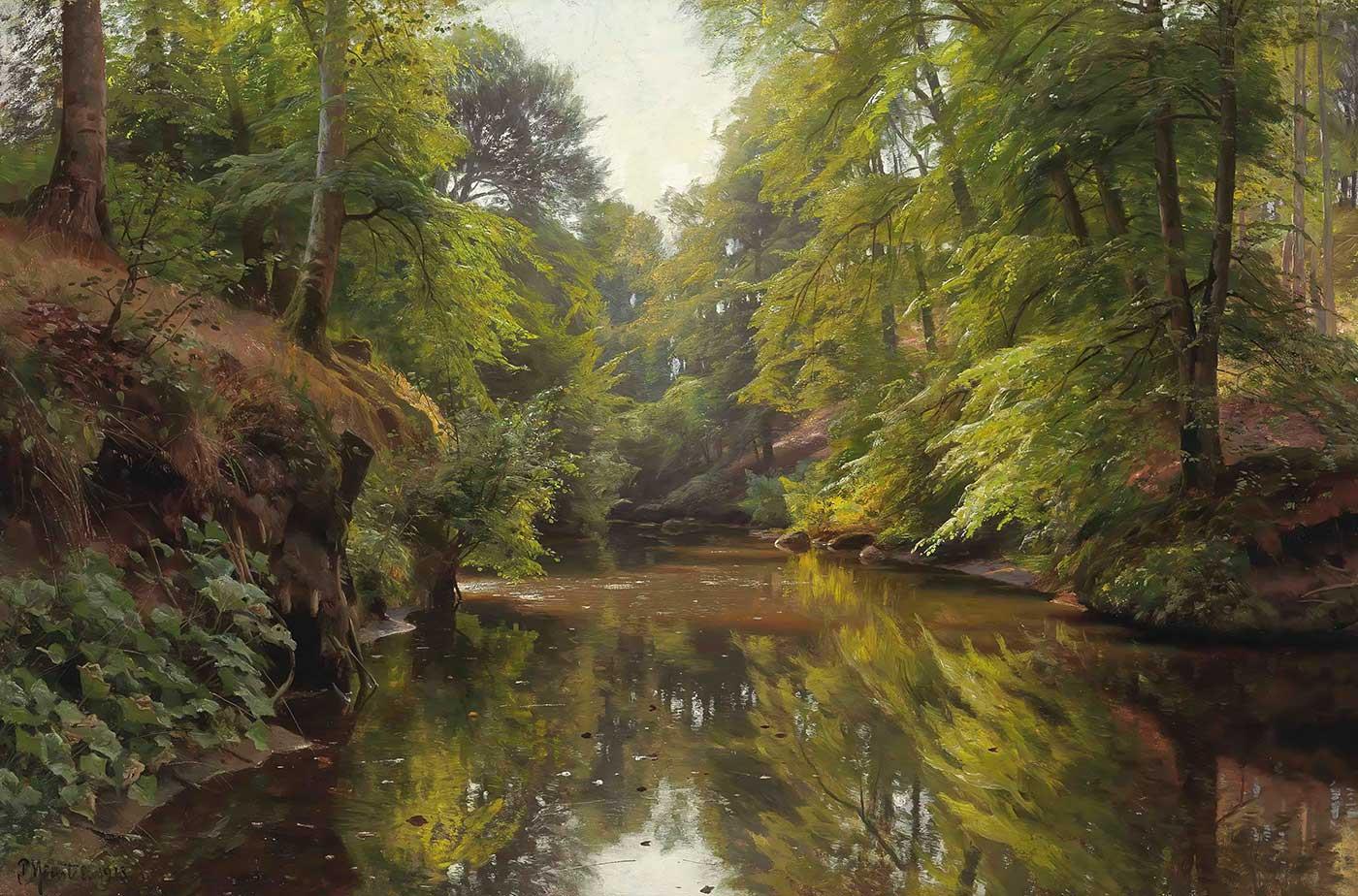 Wooded River Landscape by Peder Mørk Mønsted as Art Print