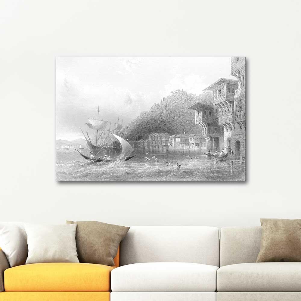 William Henry Bartlett Boğaz Kıyısından Yeniköy Kanvas Tablo