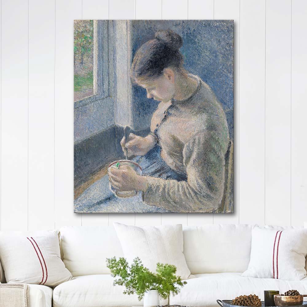 Camille Pissarro Kahvesini Hazırlayan Köylü Kadın Kanvas Tablo