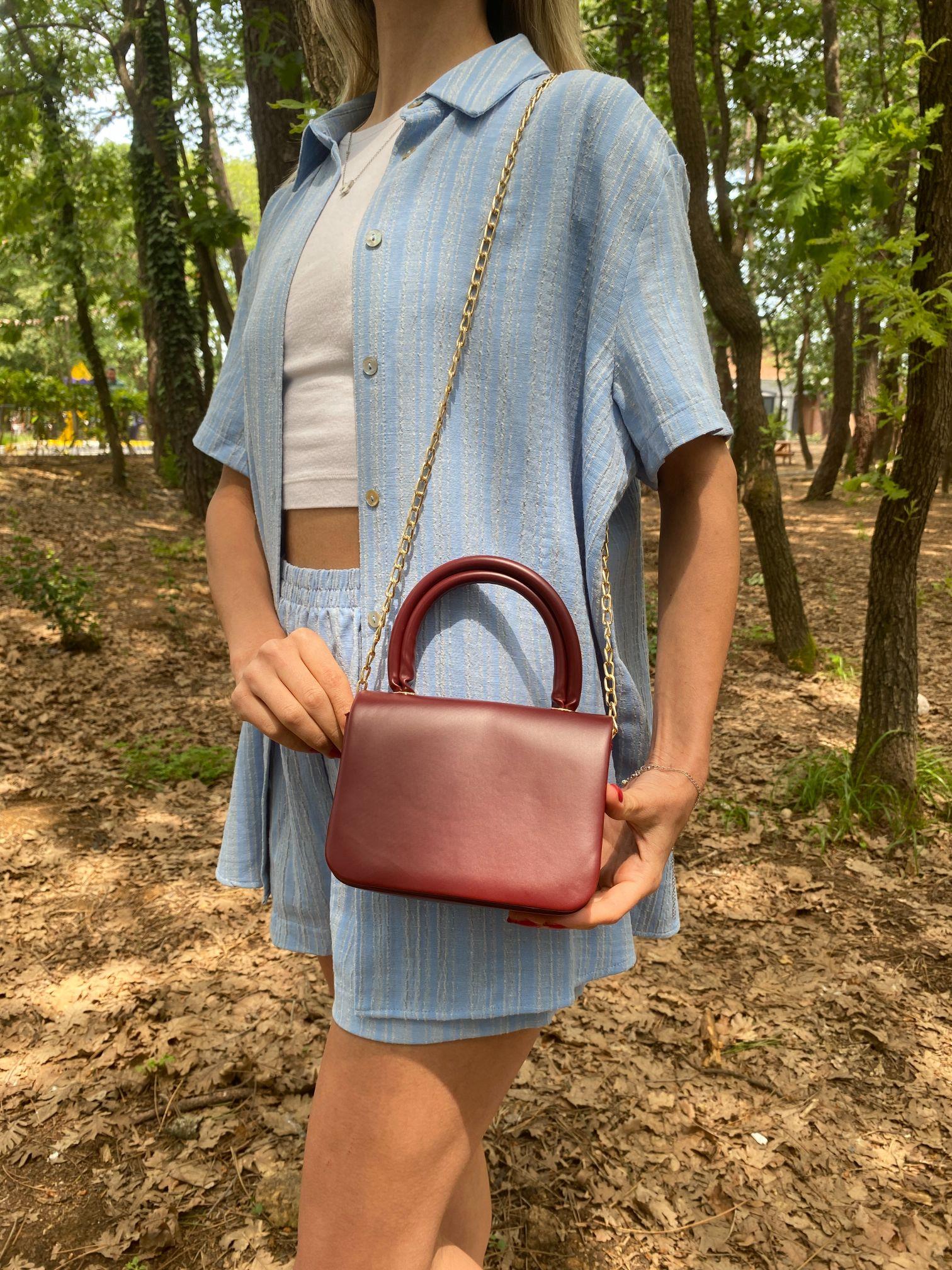 Bordo Pamela Mini Suni Deri Kadın Çanta