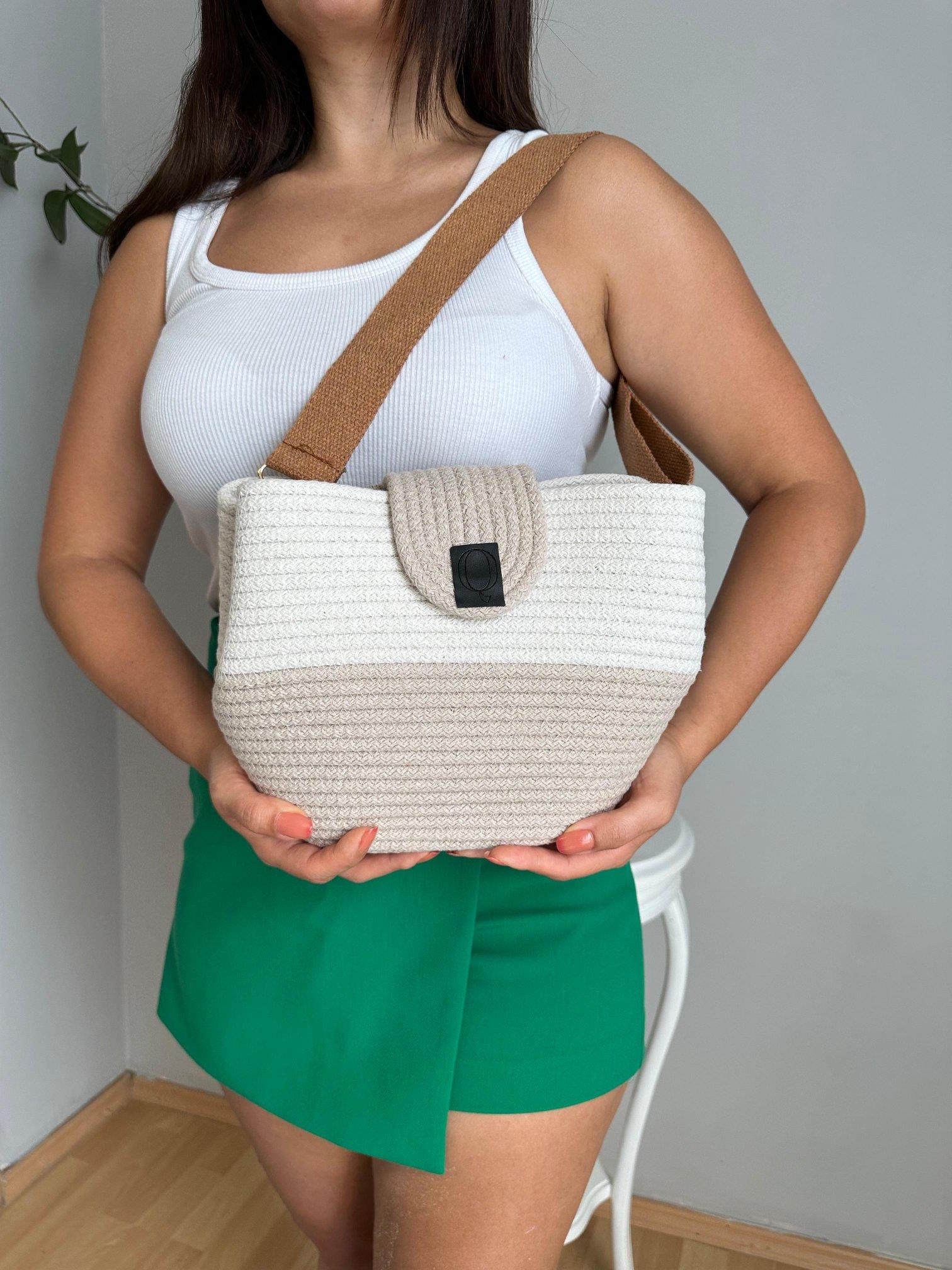 Krem Helena Hasır Kadın Çanta | mustbagshop.com