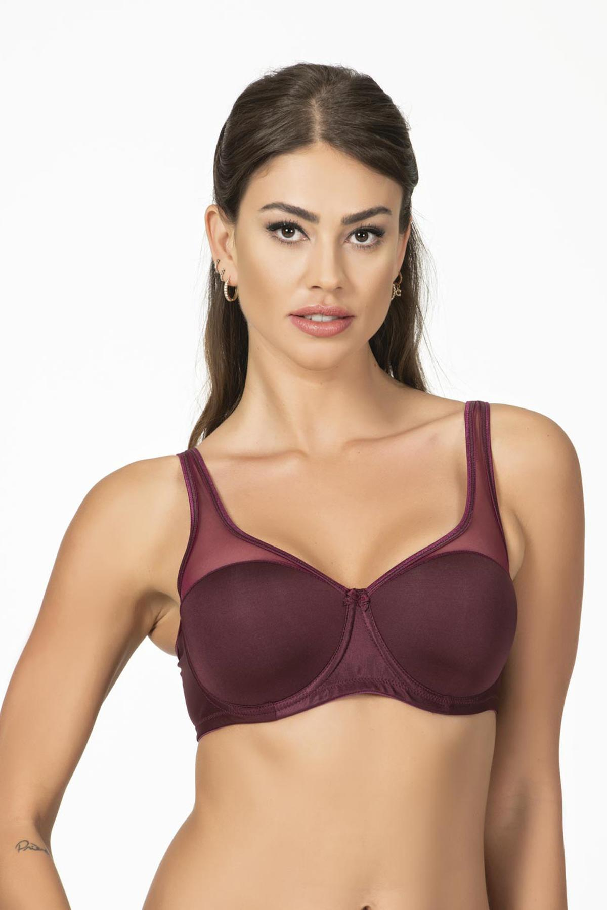  Balenli Desteksiz Tül Detaylı Toparlayıcı Sütyen Bordo | Minimizer 704 