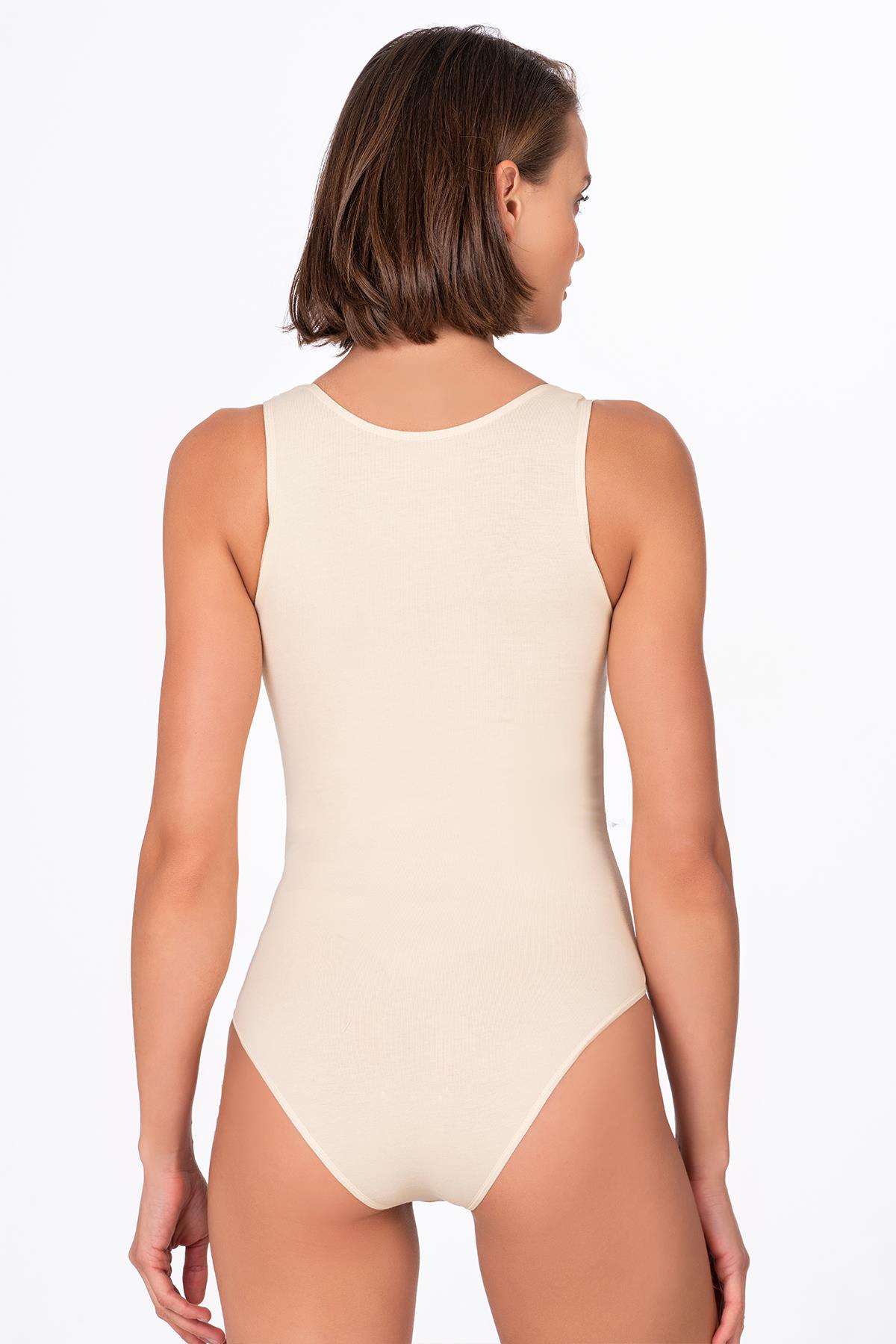  Kadın Çıtçıtlı Biyeli Kalın Askılı Body Ten | K0602 