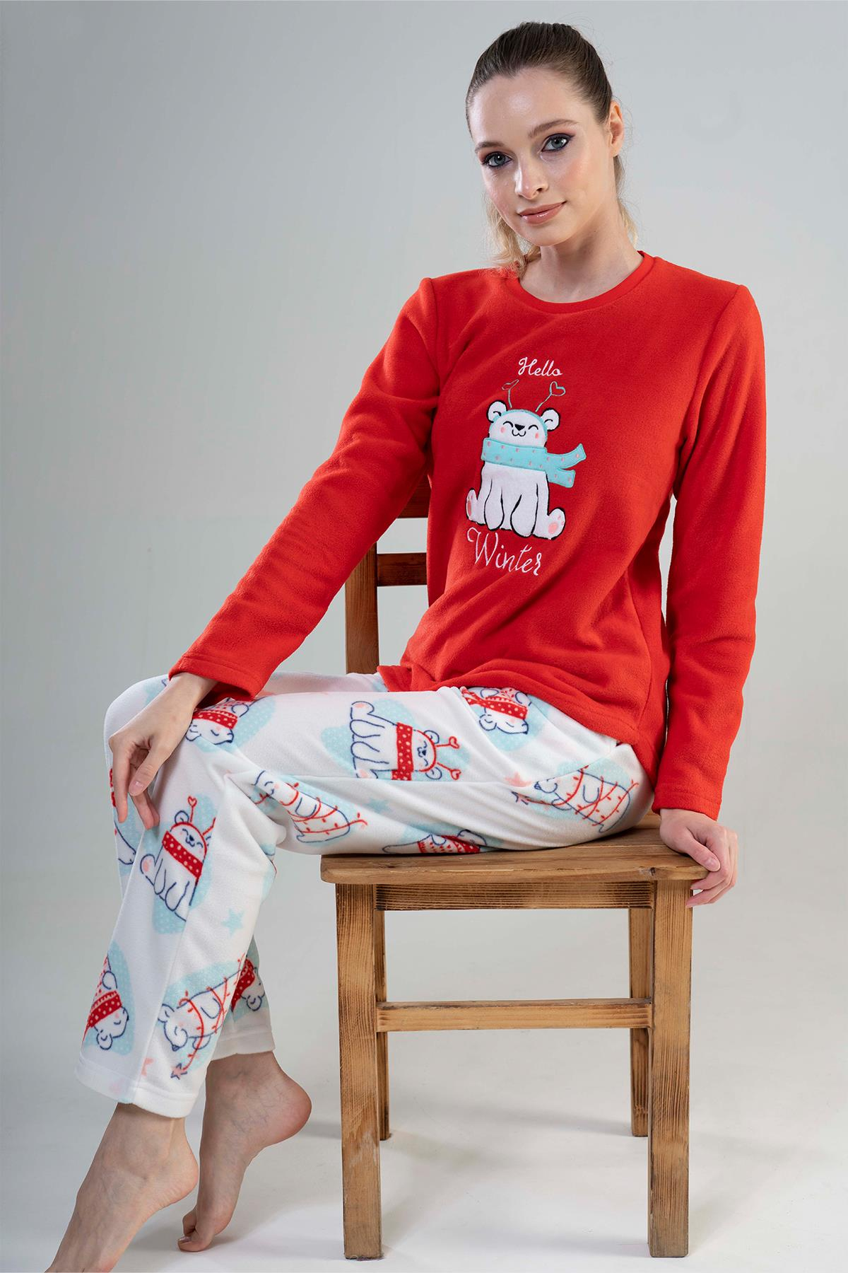  Kadın Uzun Kol Polar Pijama Takımı |  Kompedan AW22 Vnt. 2030400183 