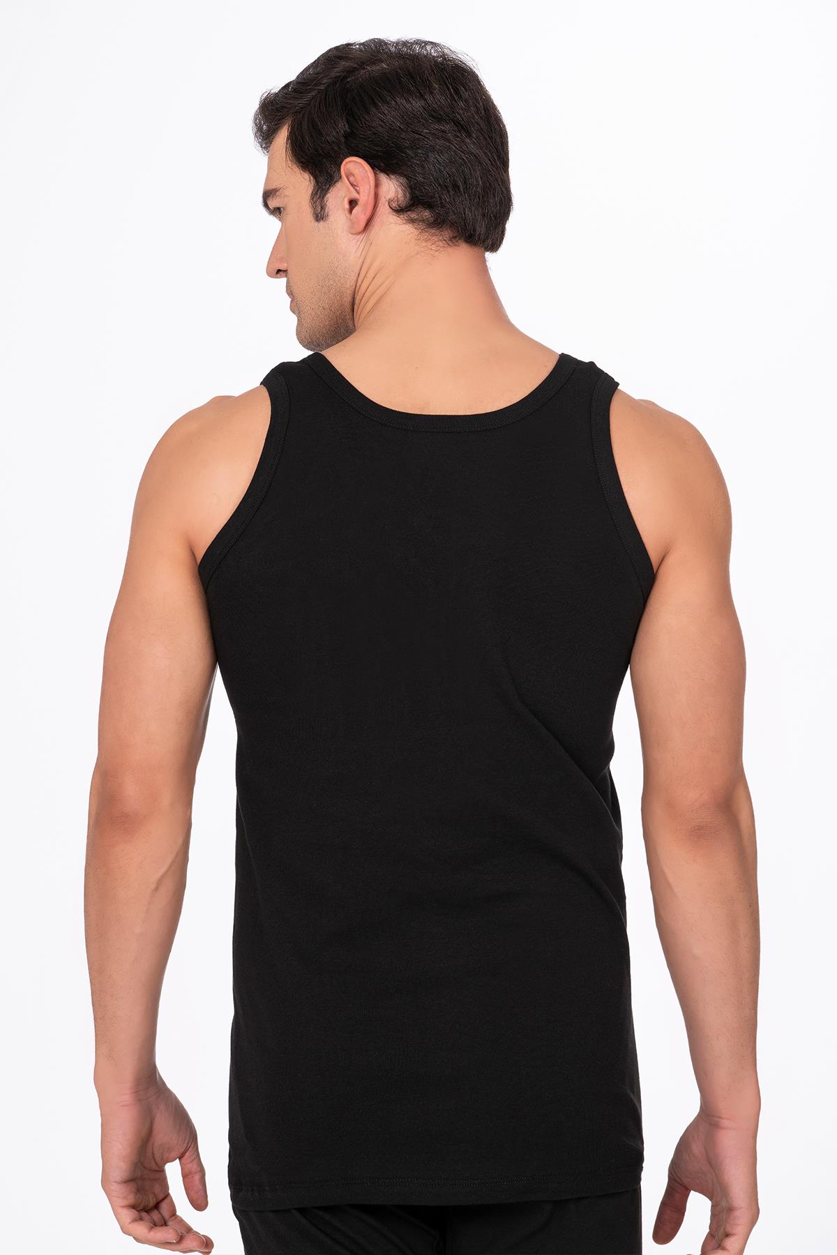 3'lü Paket Pamuklu Ribana Kalın Askılı Erkek Atlet | Siyah K0113