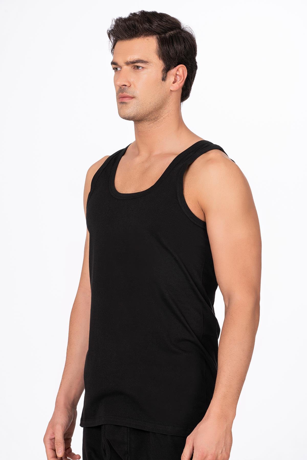 3'lü Paket Pamuklu Süprem Kalın Askılı Klasik Erkek Atlet | Siyah K0050