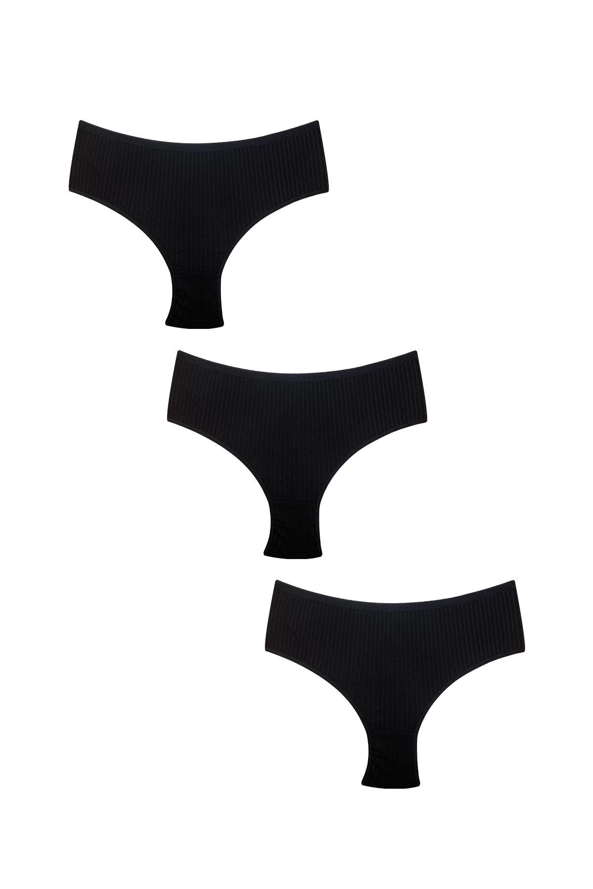 3'lü Pamuklu Kabartmalı Ribana Bato | Siyah 0390