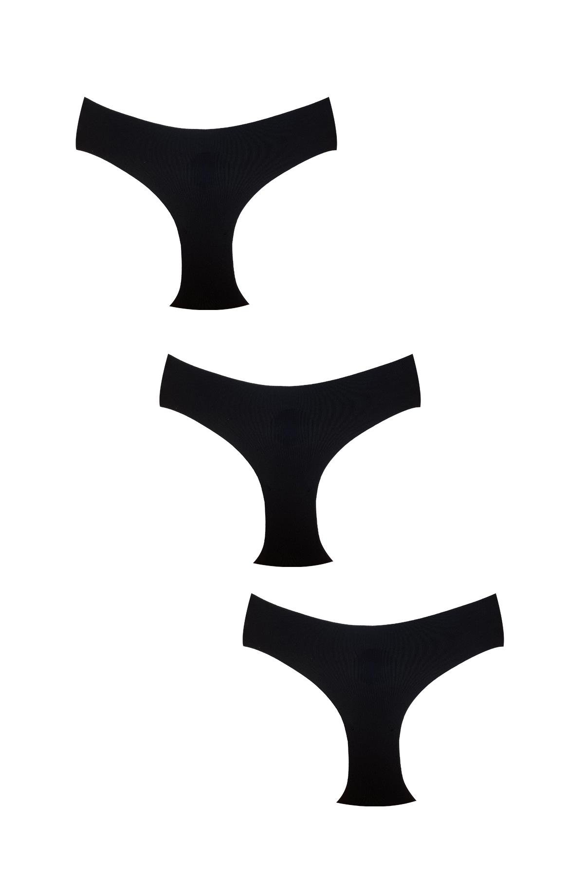 3'lü Pamuklu Lazer Kesim Bato Külot | Siyah 0405