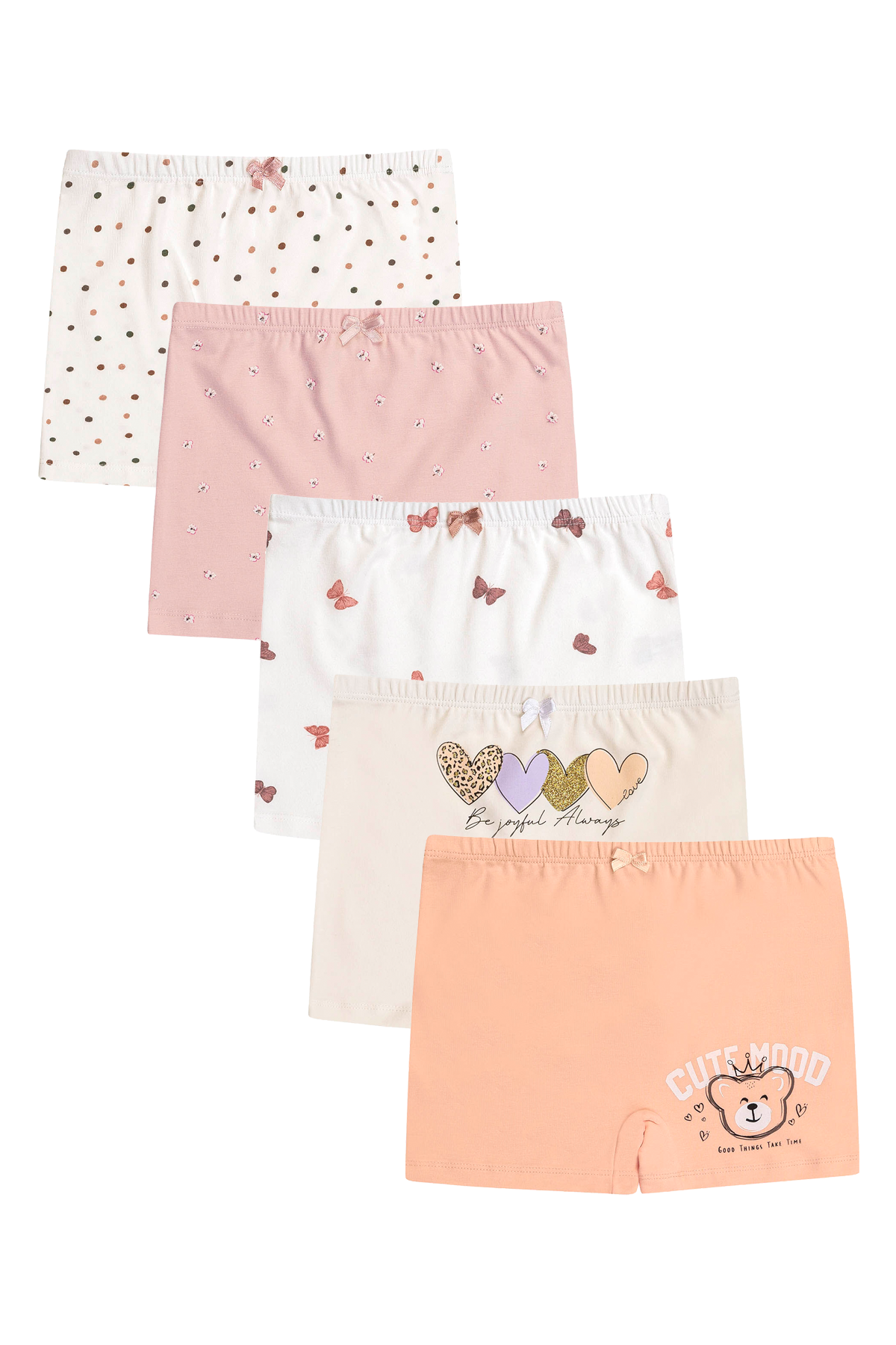 5'li Paket Kız Çocuk Karışık Desenli Pamuklu Yumuşak Şort Boxer | 41602