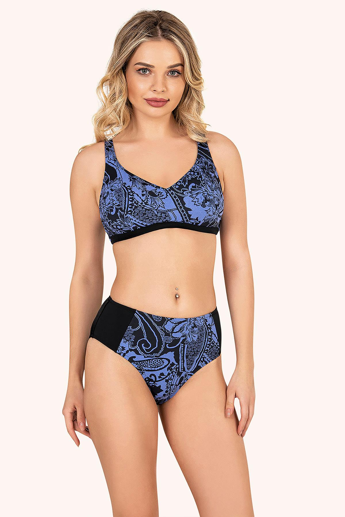 Bikini Takım Siyah Desenli Plaj Giyim | Asmaysan  22117 