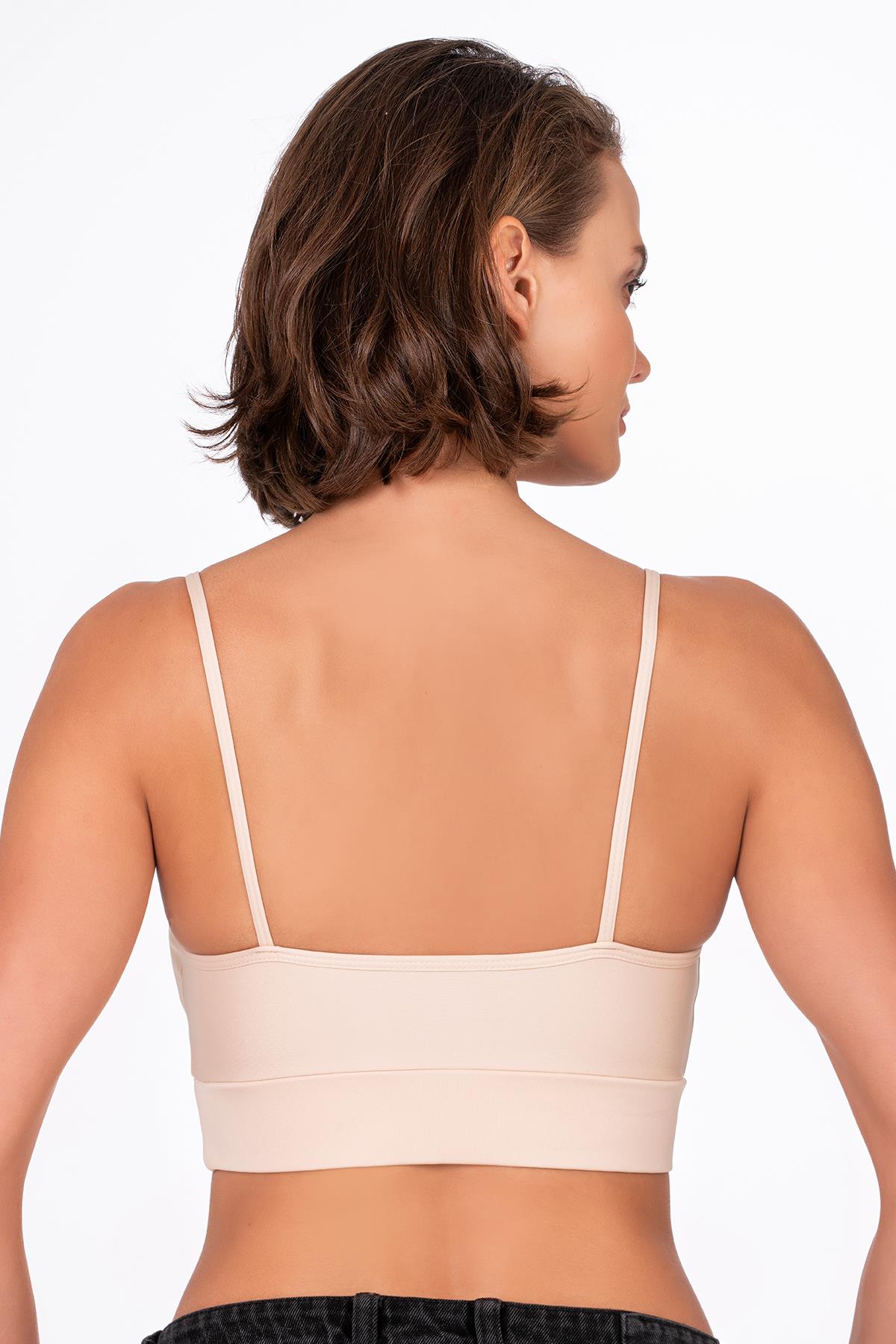 Çapraz Detaylı İnce Askı Sporcu Sütyenİ | Ten