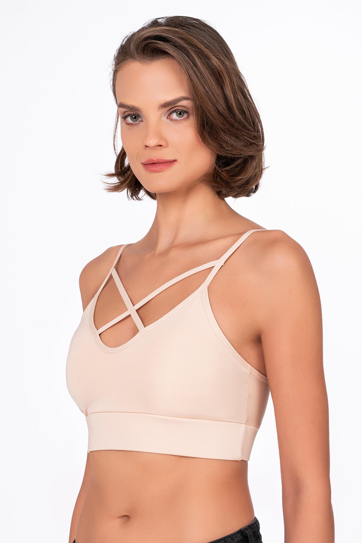 Çapraz Detaylı İnce Askı Sporcu Sütyenİ | Ten