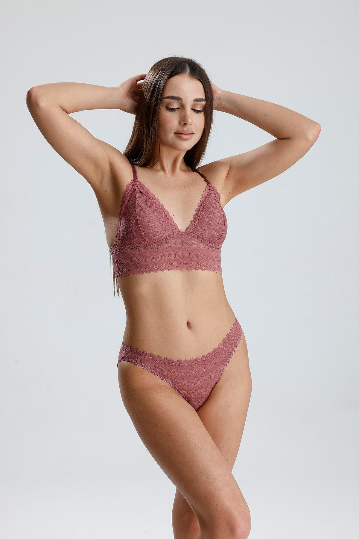 Dantel Detay Bralet Takım | Gül Kurusu  282