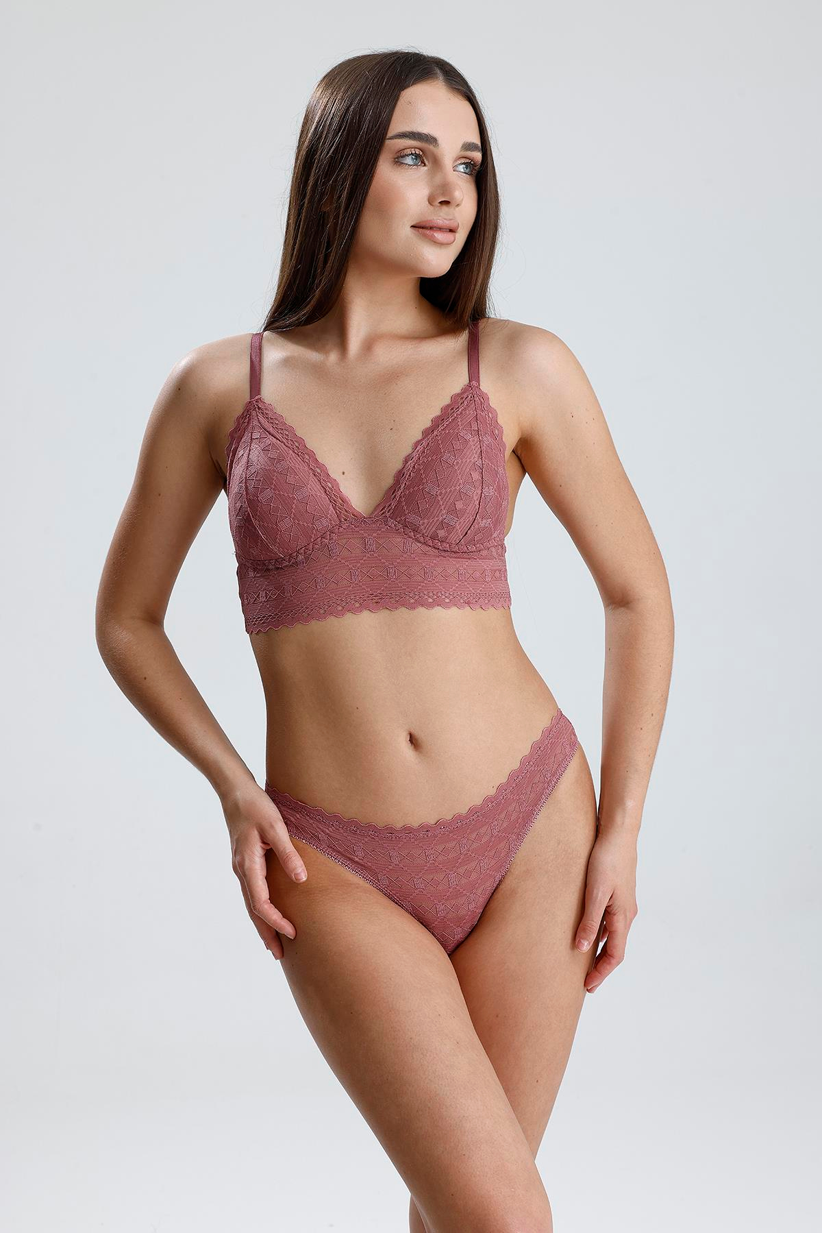 Dantel Detay Bralet Takım | Gül Kurusu  282
