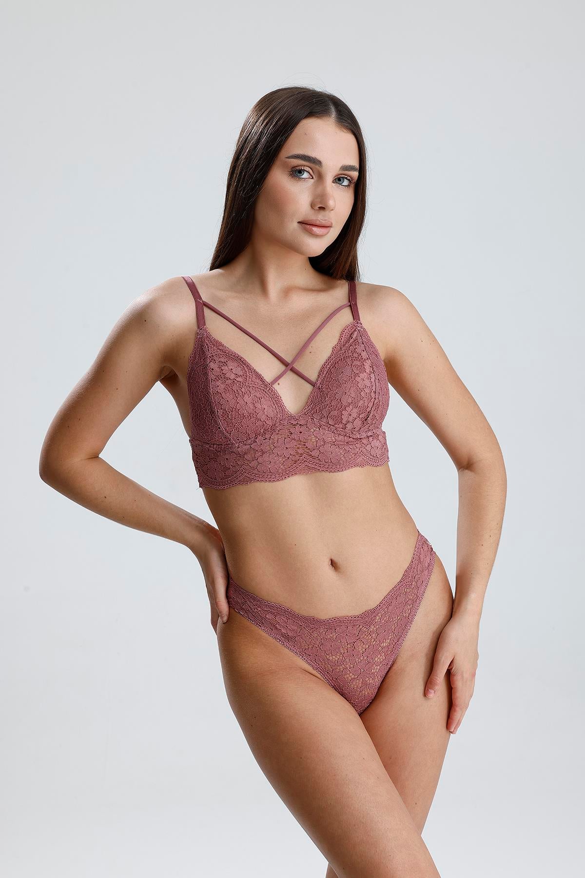 Dantel Detay Bralet Takım | Gül Kurusu 281
