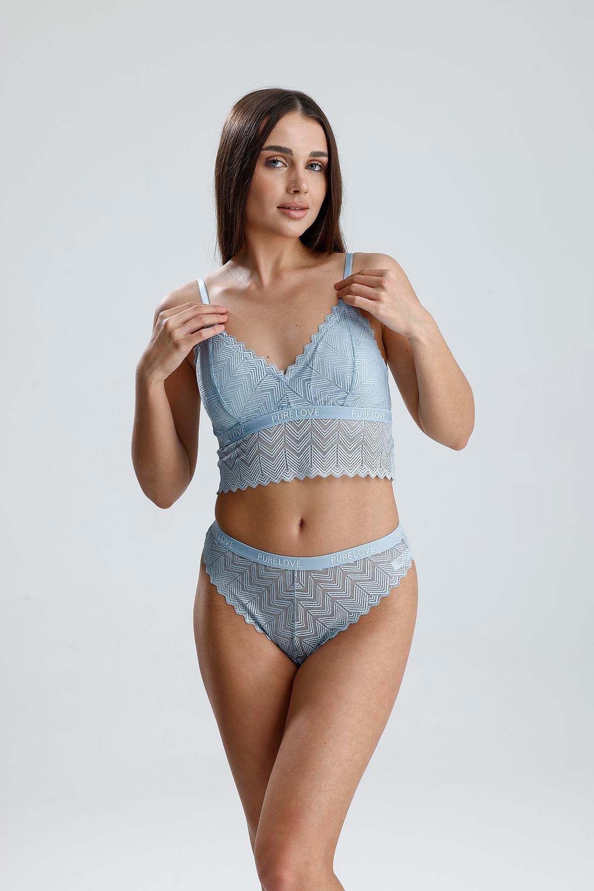 Dantel Detay Bralet Takım | Mavi 285