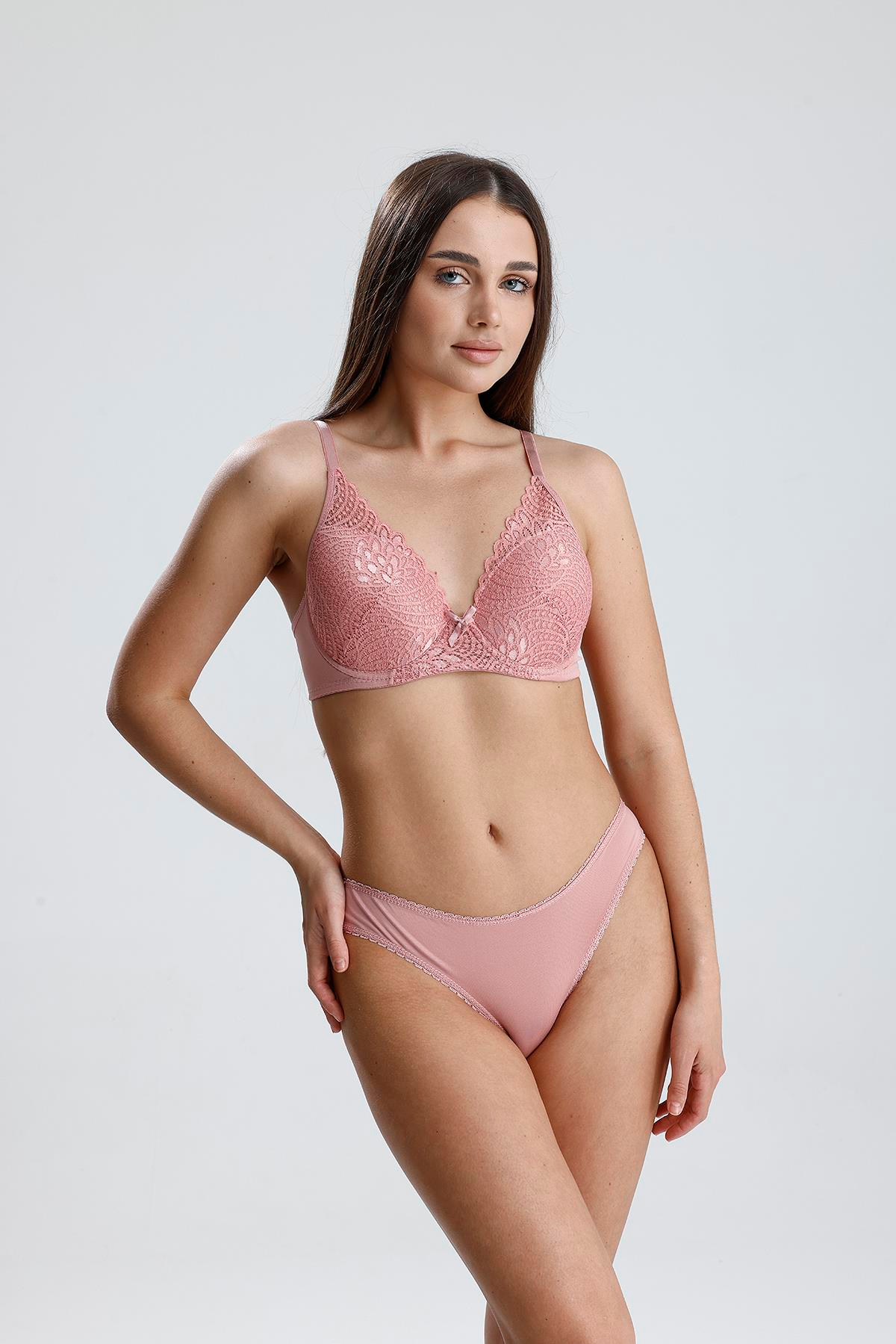 Desteksiz Dantelli Sütyen Takım | Pembe  669