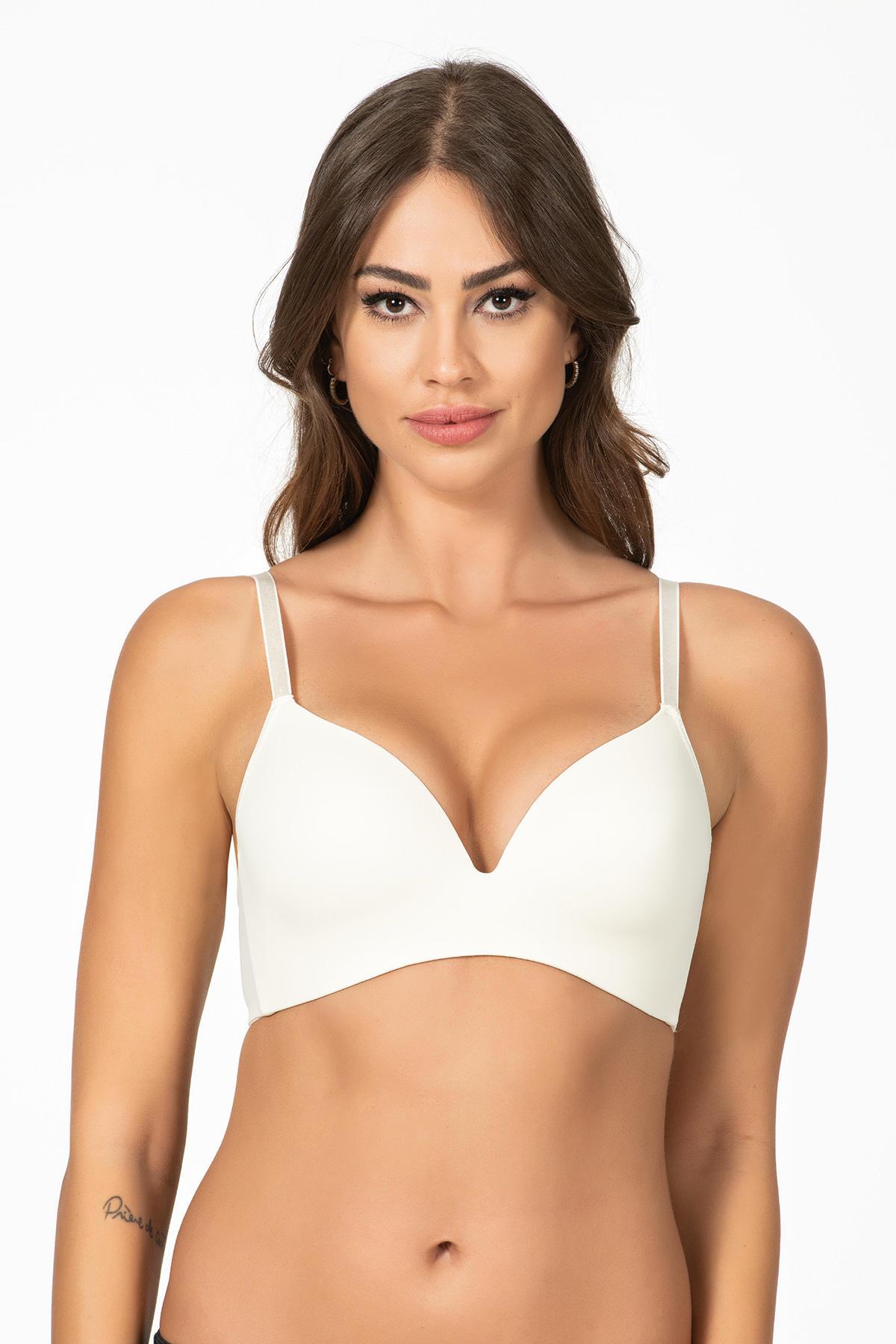 Desteksiz Esnek Telli Üçgen Sütyen Ekru | Belvu 1144 