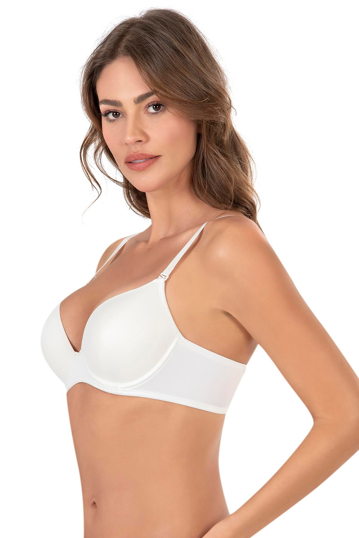 Desteksiz Sütyen Micro Kaplı Kulaklı Boş Kap Beyaz | Ekru 7010 