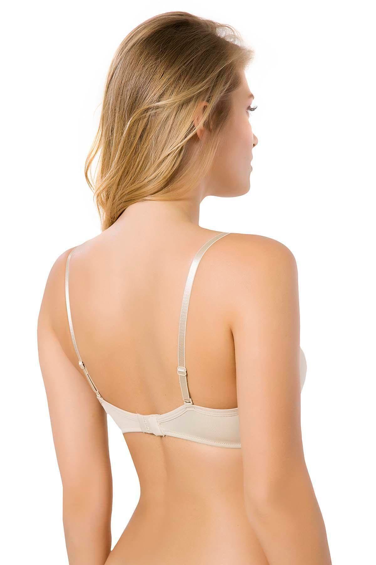 Desteksiz Sütyen Micro Kaplı Kulaklı Boş Kap Beyaz | Ten 7010 