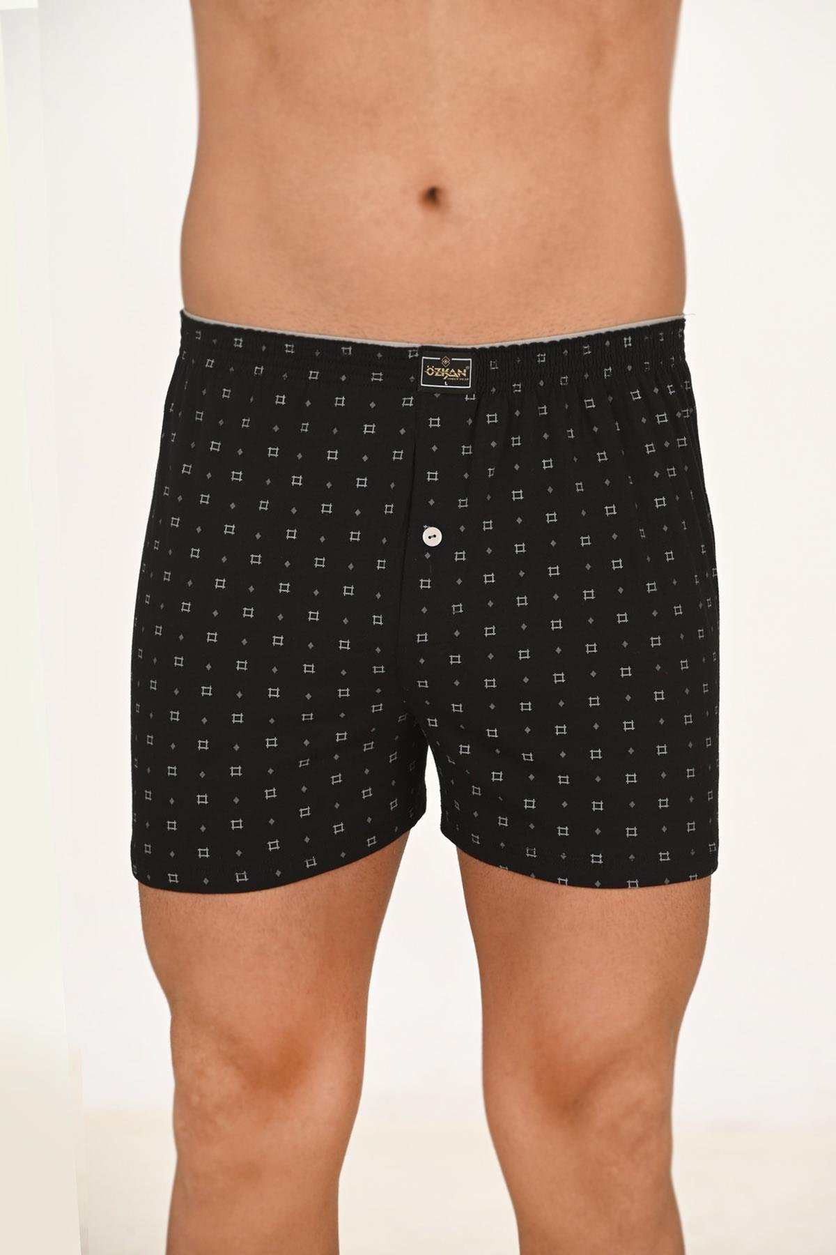 Erkek 5'li Paket Havlu Bel Pamuklu Düğmeli Desenli Boxer | 11112