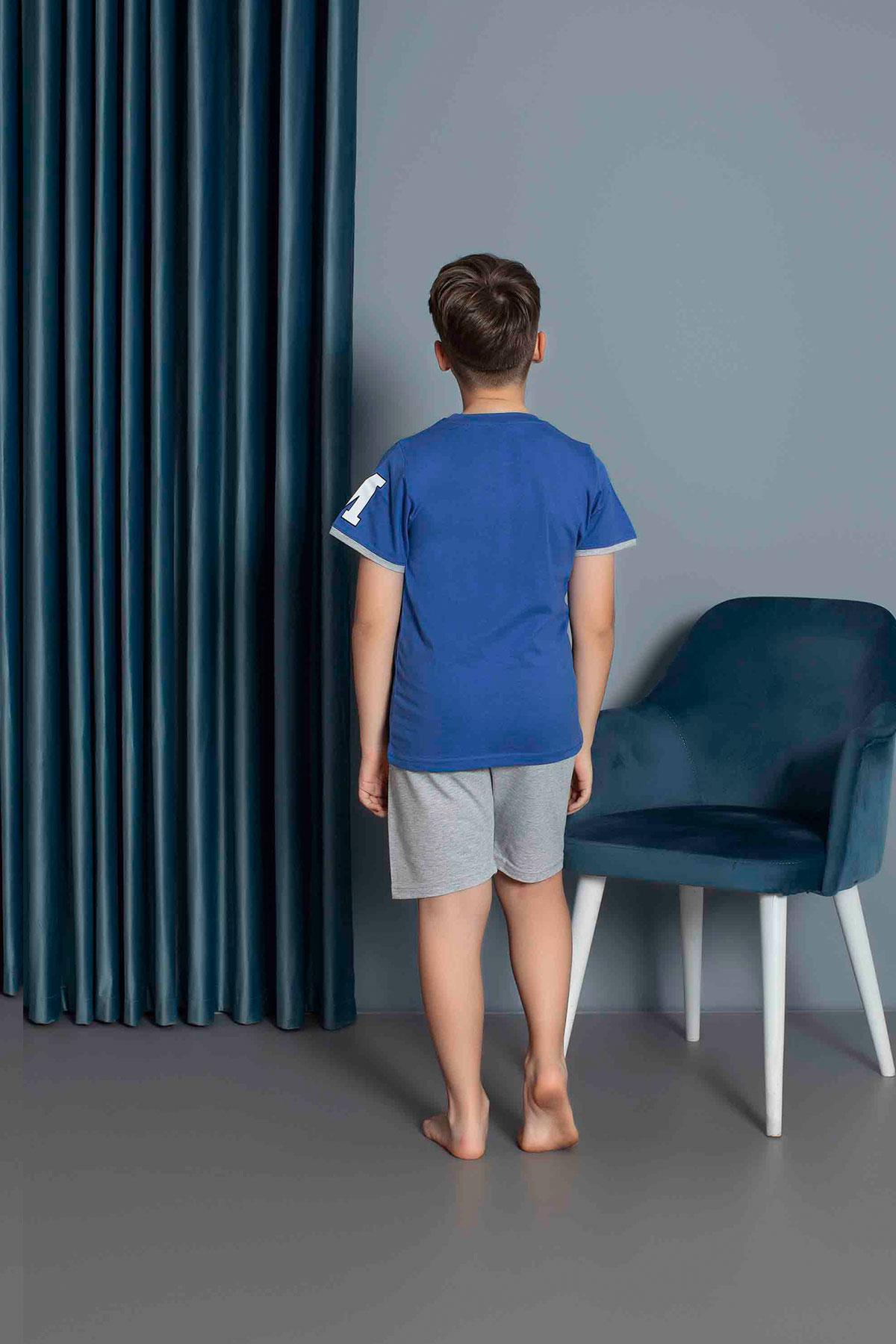 Erkek Çocuk Penye Kısa Kollu Kaprili Pijama Takımı | Saks Mavisi 3635