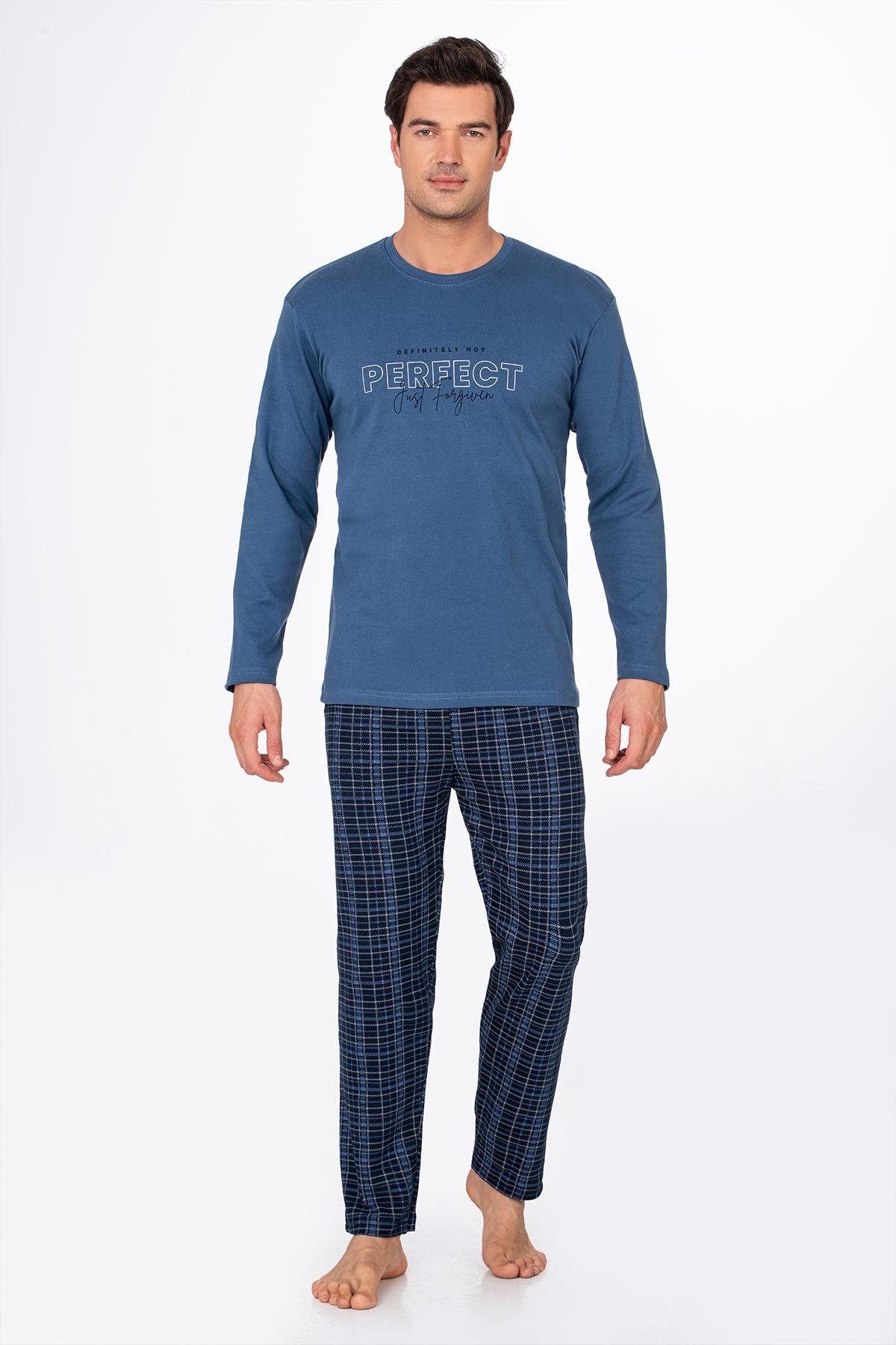 Erkek İnterlok Penye Bisiklet Yaka Pijama Takımı | 020