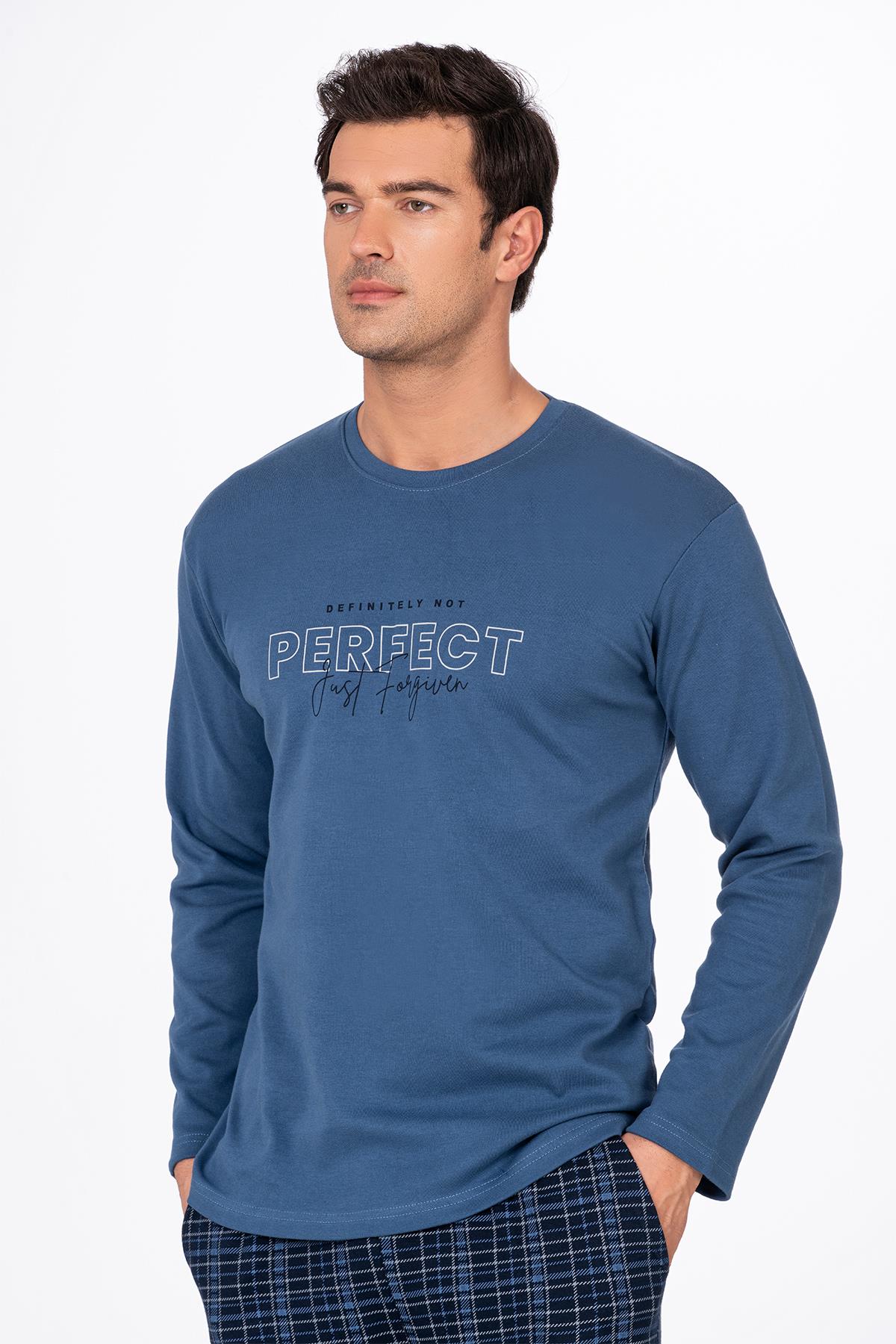 Erkek İnterlok Penye Bisiklet Yaka Pijama Takımı | 020