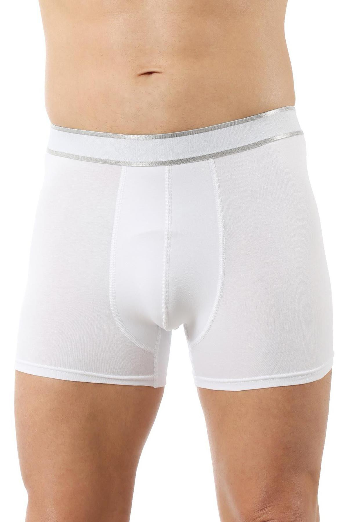 Erkek Pamuklu Likralı Boxer Beyaz | Kompedan K11226 