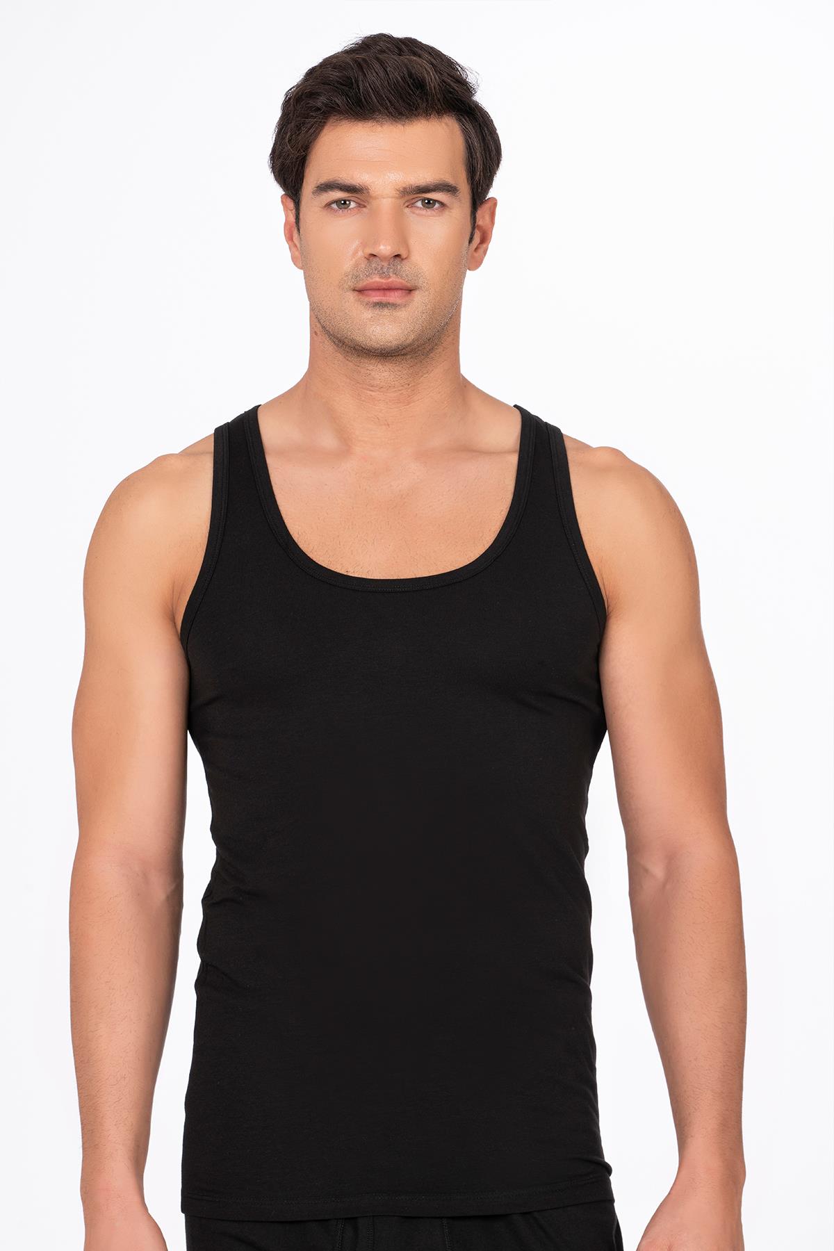 Erkek Pamuklu Modal Esnek Atlet Siyah | K10852 