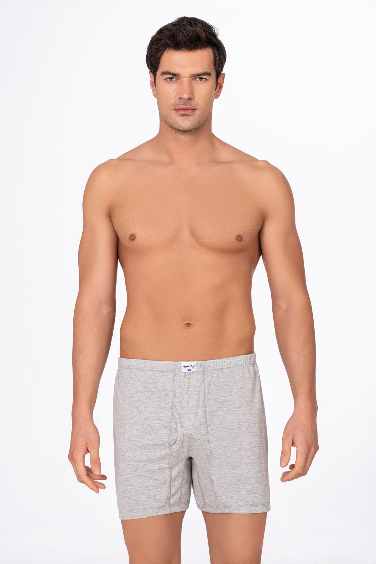 Erkek Pamuklu Penye Paçalı Boxer 3'lü Paket – Rahat & Dayanıklı | Gri Melanj K0043