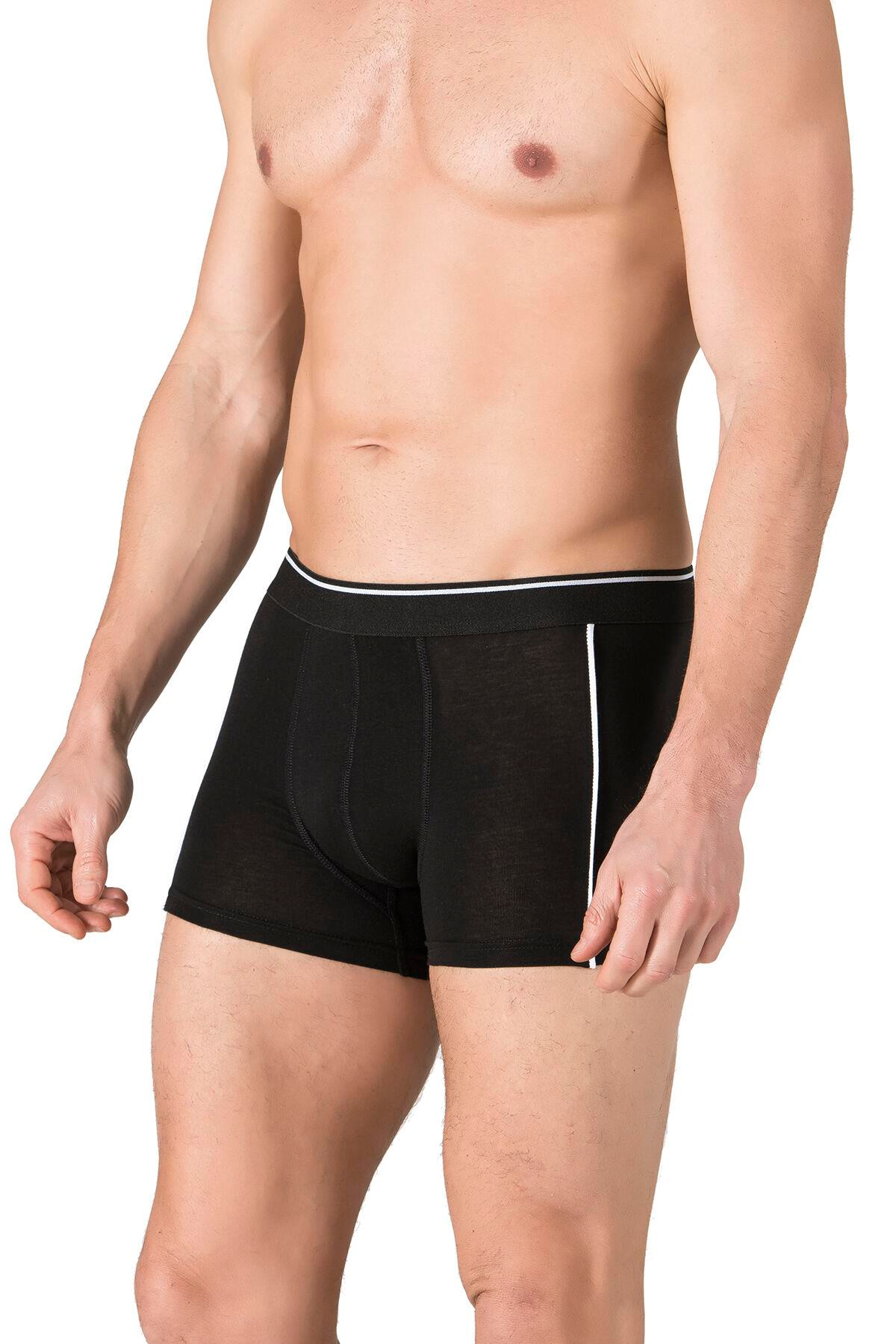 Erkek Penye Likralı Pamuklu Boxer | Siyah K11314