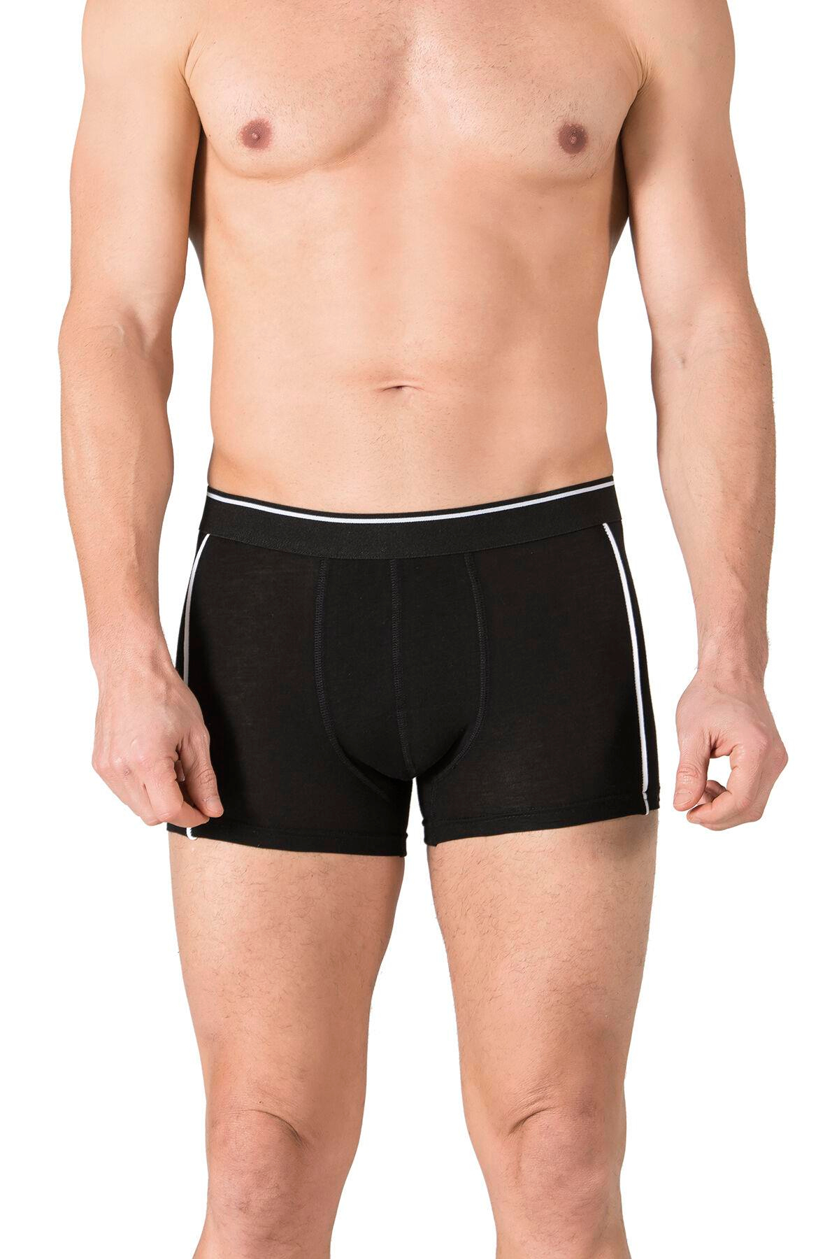 Erkek Penye Likralı Pamuklu Boxer | Siyah K11314