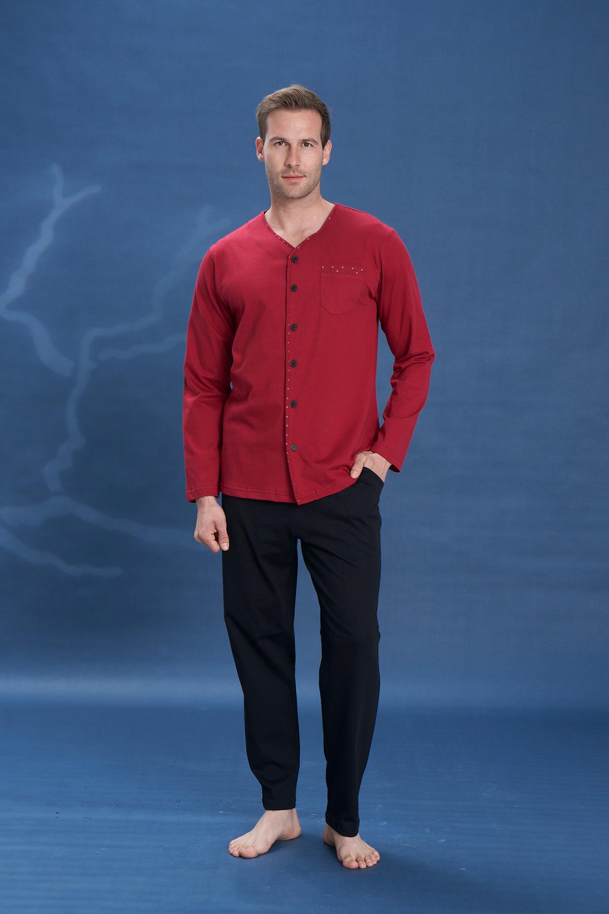 Erkek Penye Süprem Battal Önden Düğmeli Takım | Bordo 2141