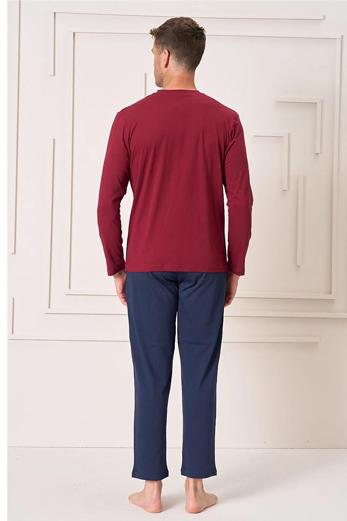 Erkek Penye Süprem Genç Önü Patlı Pijama Takımı | Bordo 4104