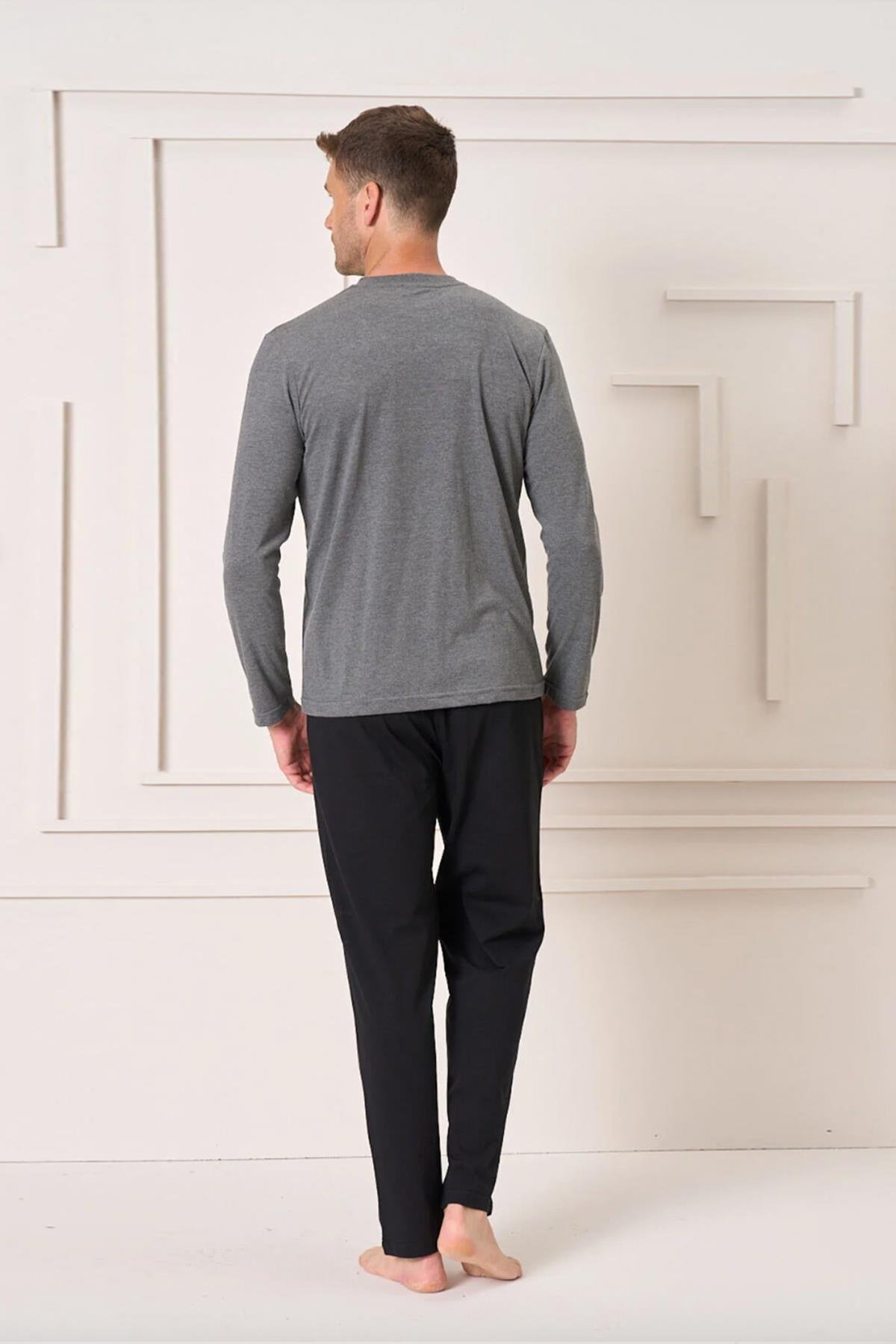 Erkek Penye Süprem Genç Önü Patlı Pijama Takımı | Antrasit Melanj 4107