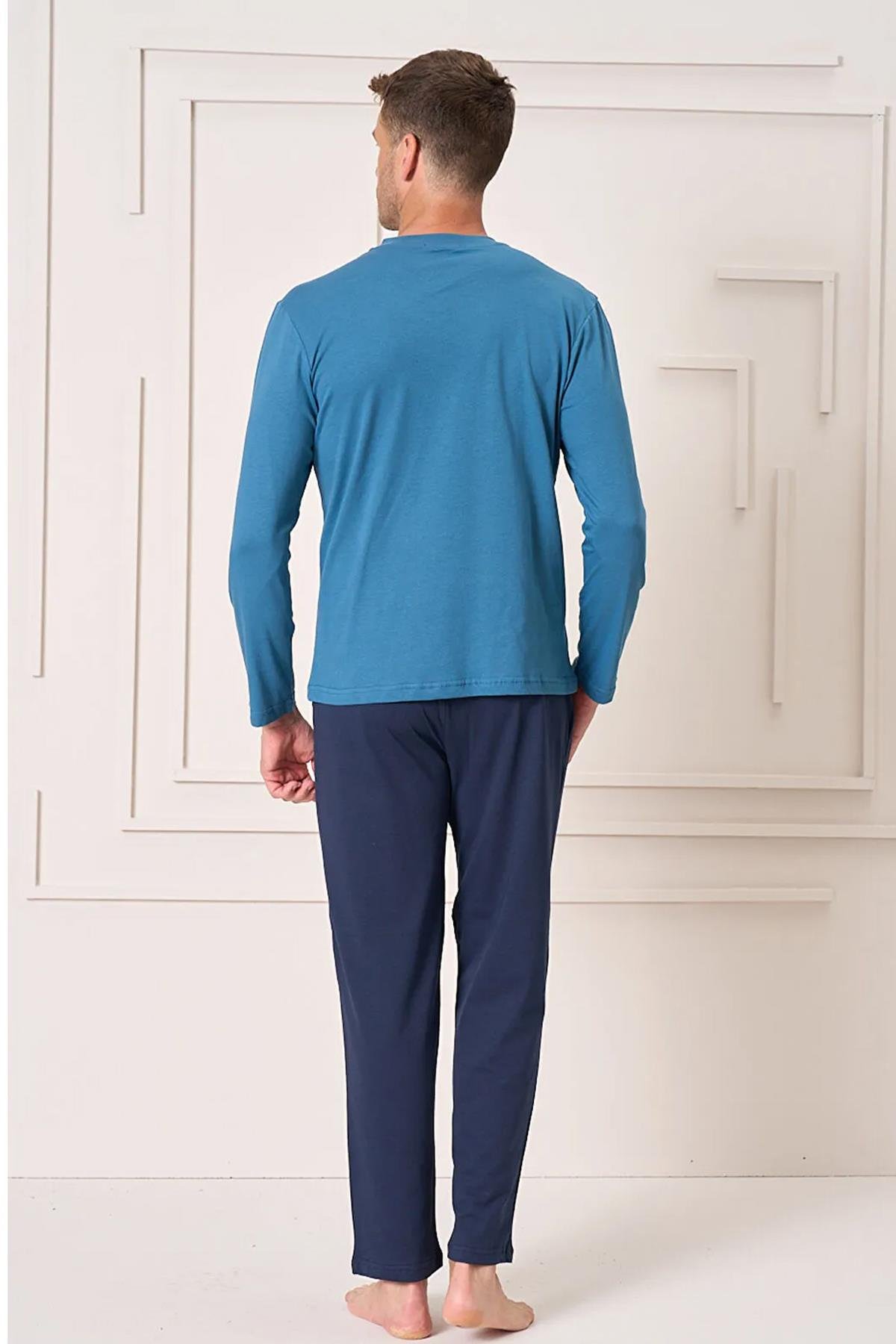 Erkek Penye Süprem Genç Önü Patlı Pijama Takımı | Petrol 4106