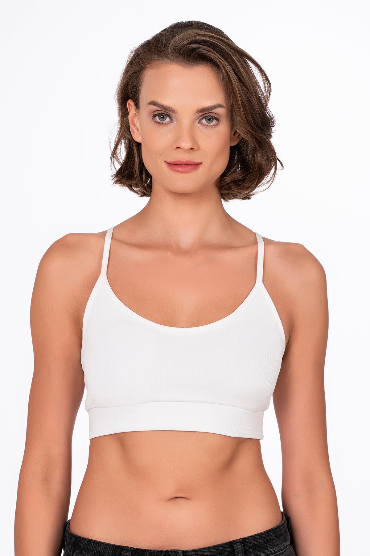 Fitilli İnce Askılı Şekillendirici Spor Sütyeni | Beyaz