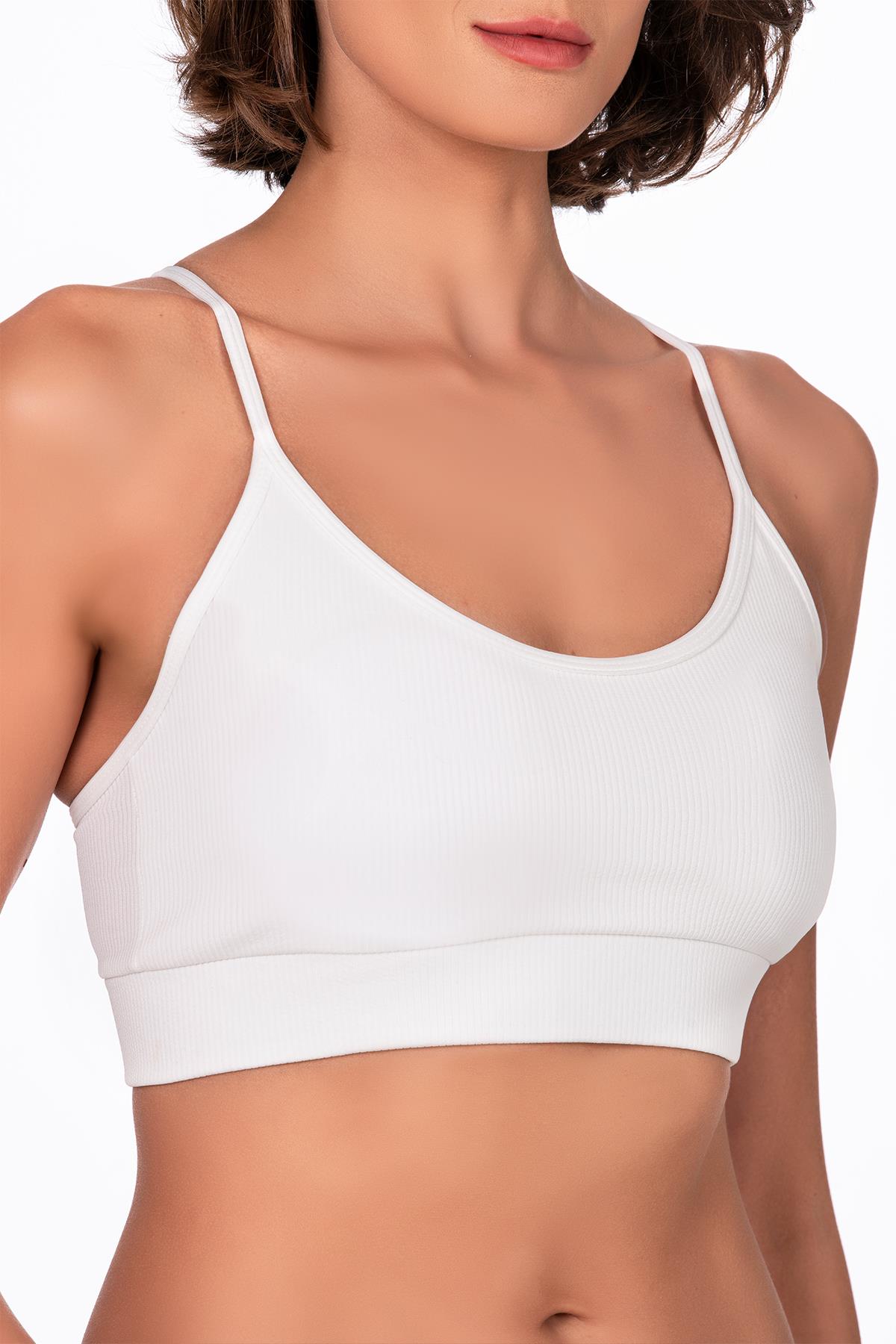 Fitilli İnce Askılı Şekillendirici Spor Sütyeni | Beyaz