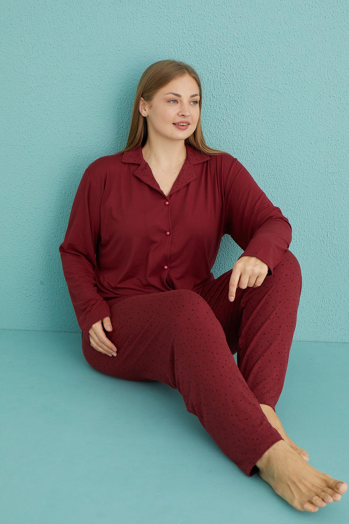 Kadın Battal Milan Önden Düğmeli Uzun Kollu Pijama Takımı |50851-29