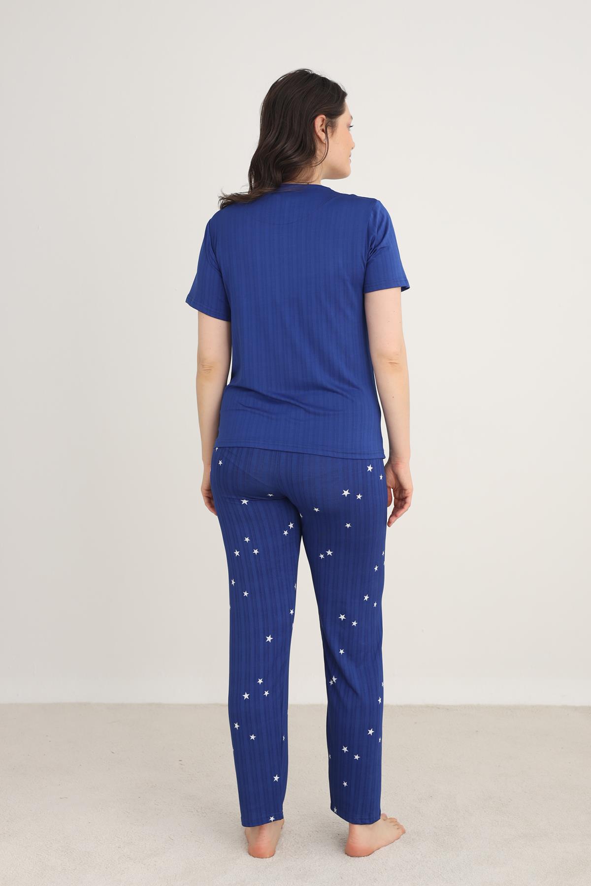 Kadın Bisiklet Yaka Pijama Takım | 80601-1274