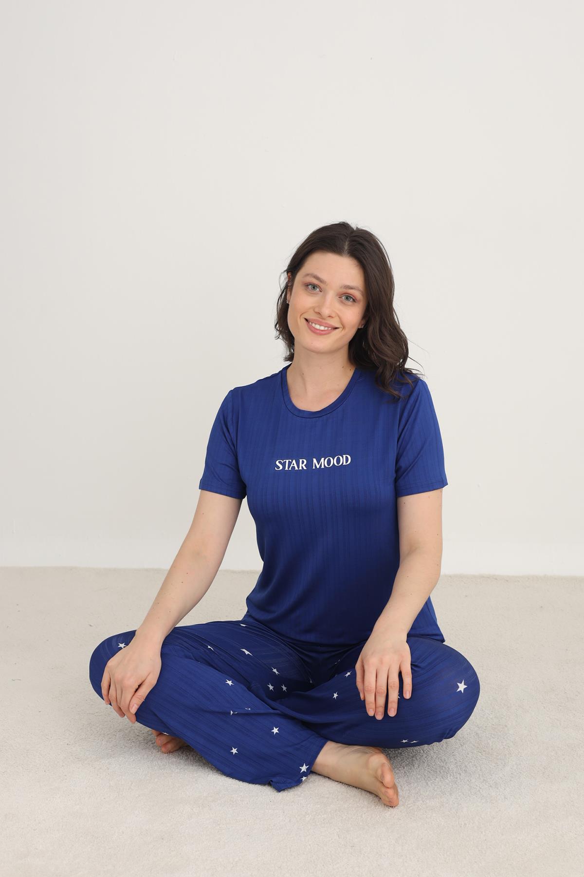 Kadın Bisiklet Yaka Pijama Takım | 80601-1274