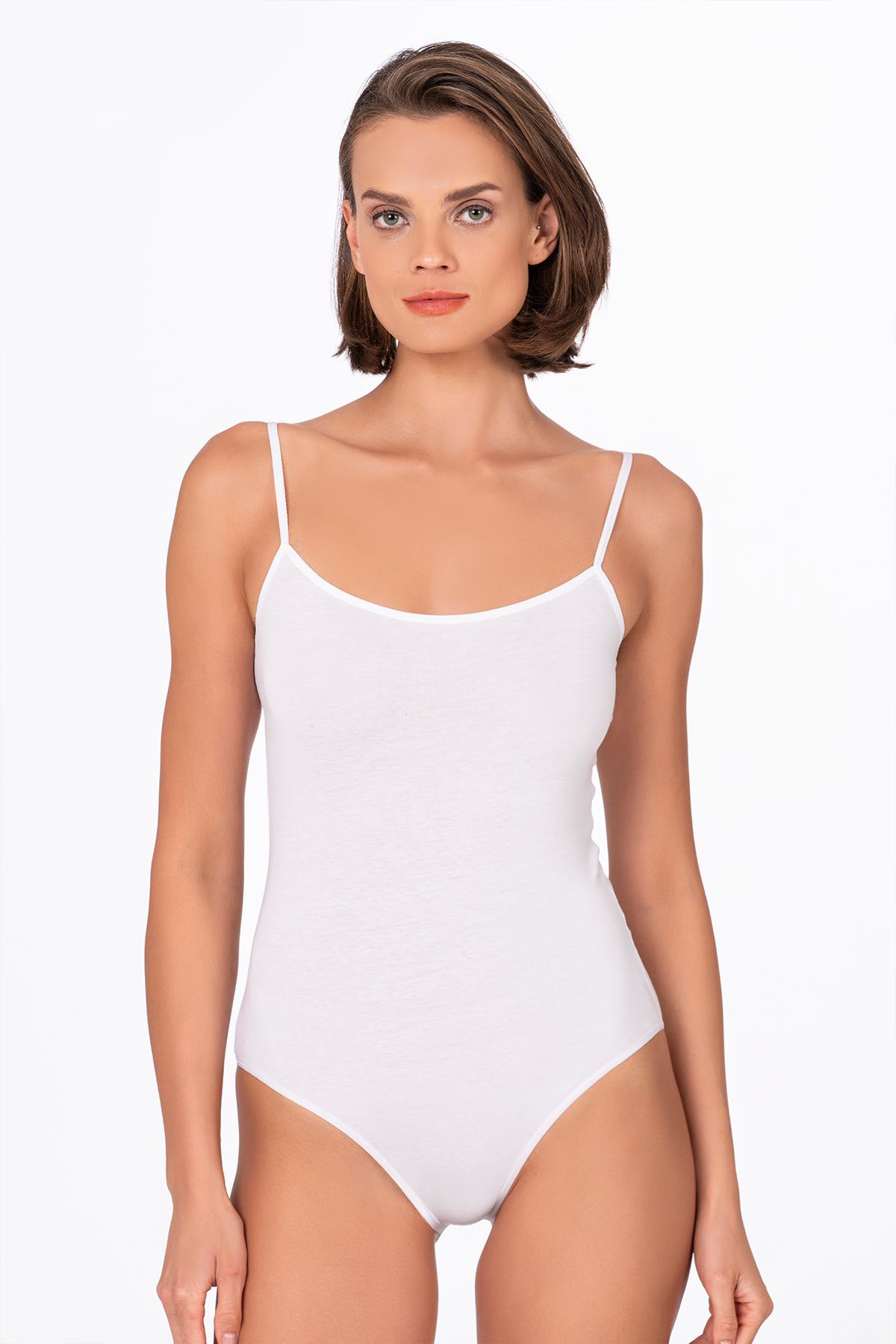 Kadın Çıtçıtlı İp Askılı Badi Beyaz | K0603