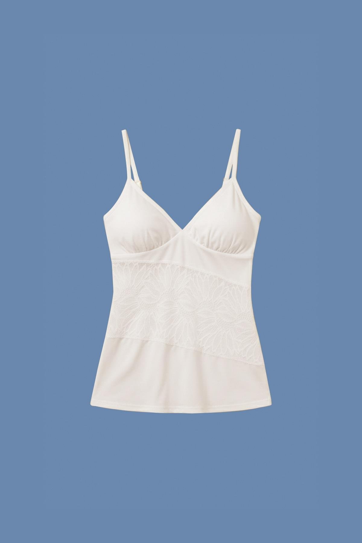 Kadın Desenli Tül Detay Modal Askılı Atlet | Ekru  25613