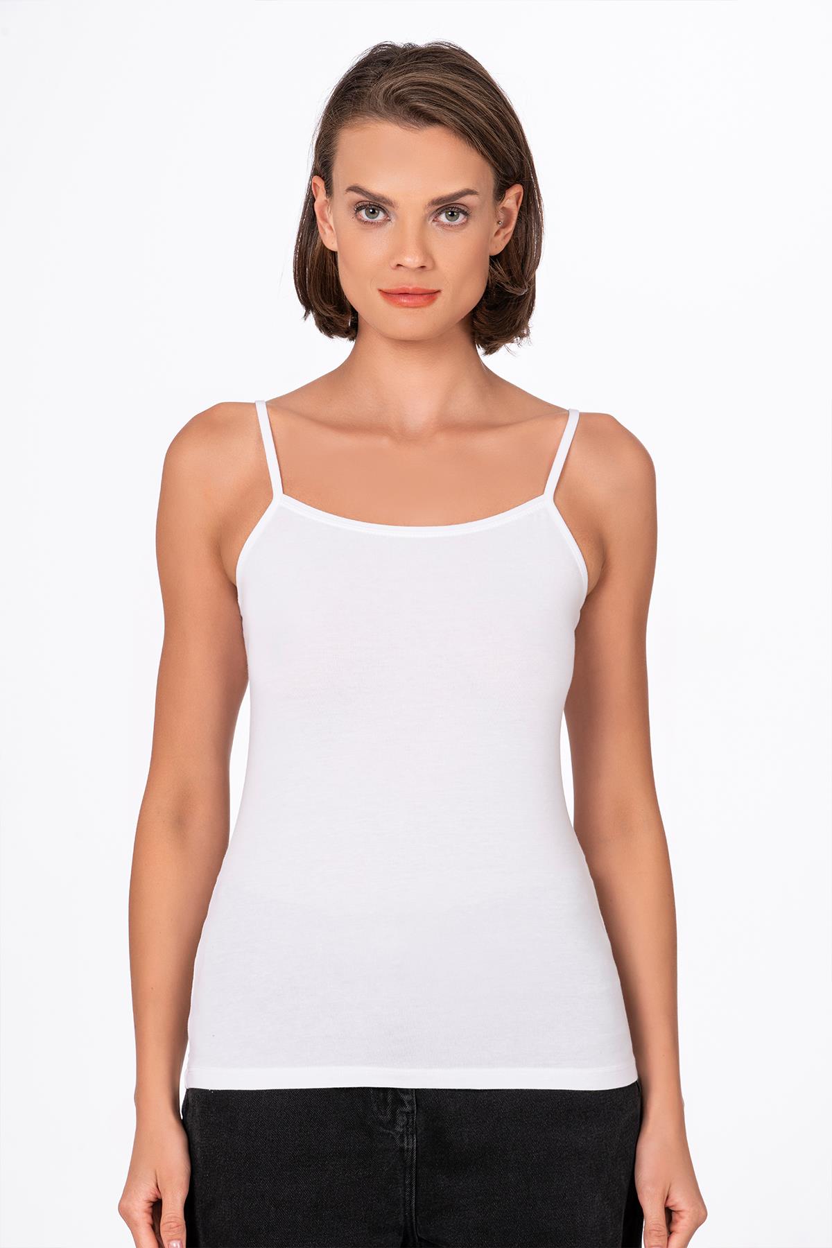 Kadın Esnek Rahat Biyeli İp Askılı Pamuklu Modal Atlet | Beyaz K24264