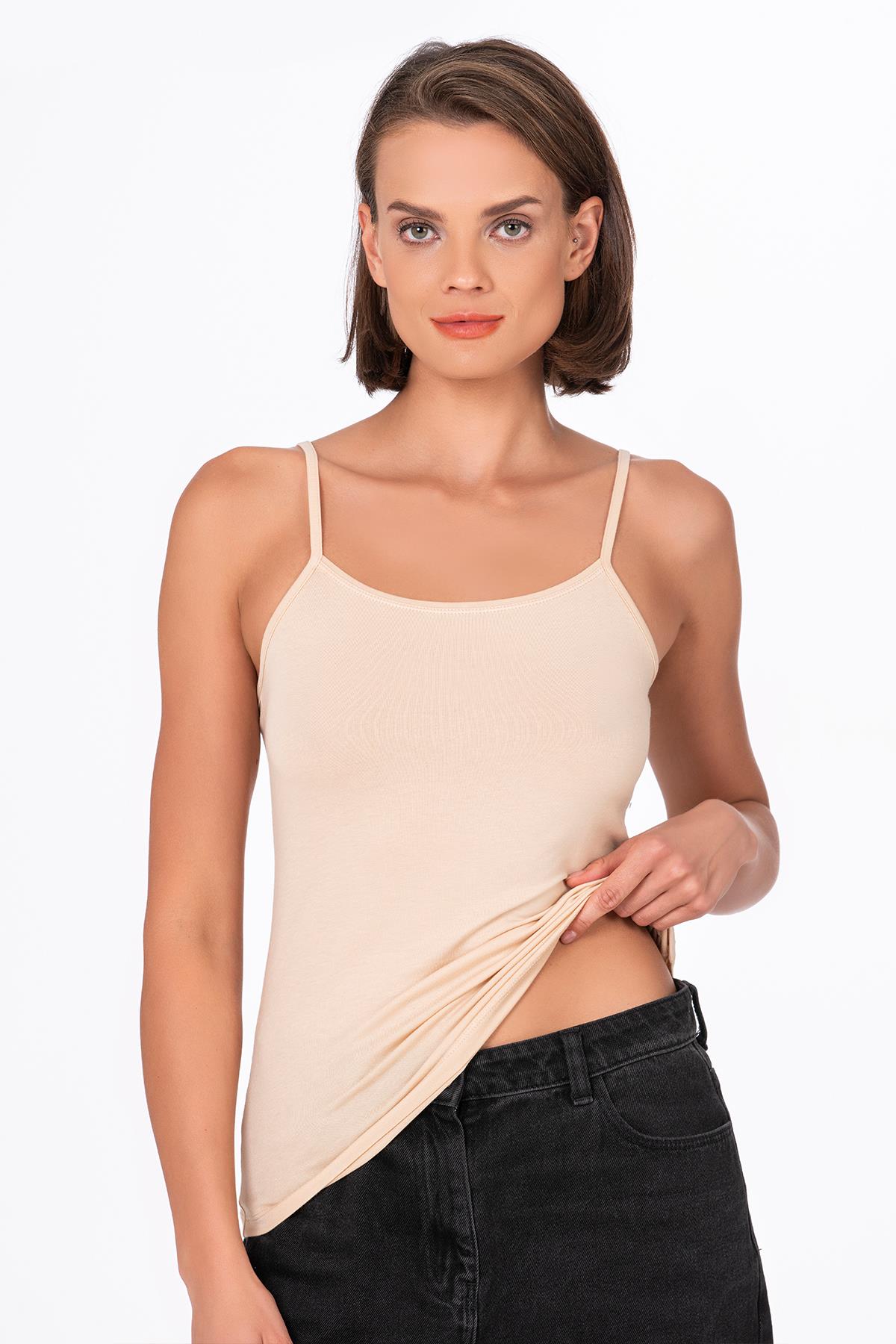 Kadın Esnek Rahat Biyeli İp Askılı Pamuklu Modal Atlet | Ten K24264