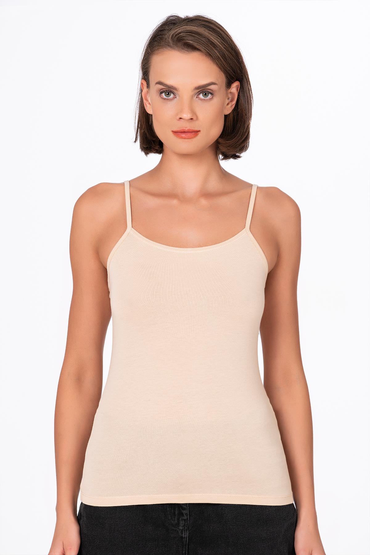 Kadın Esnek Rahat Biyeli İp Askılı Pamuklu Modal Atlet | Ten K24264