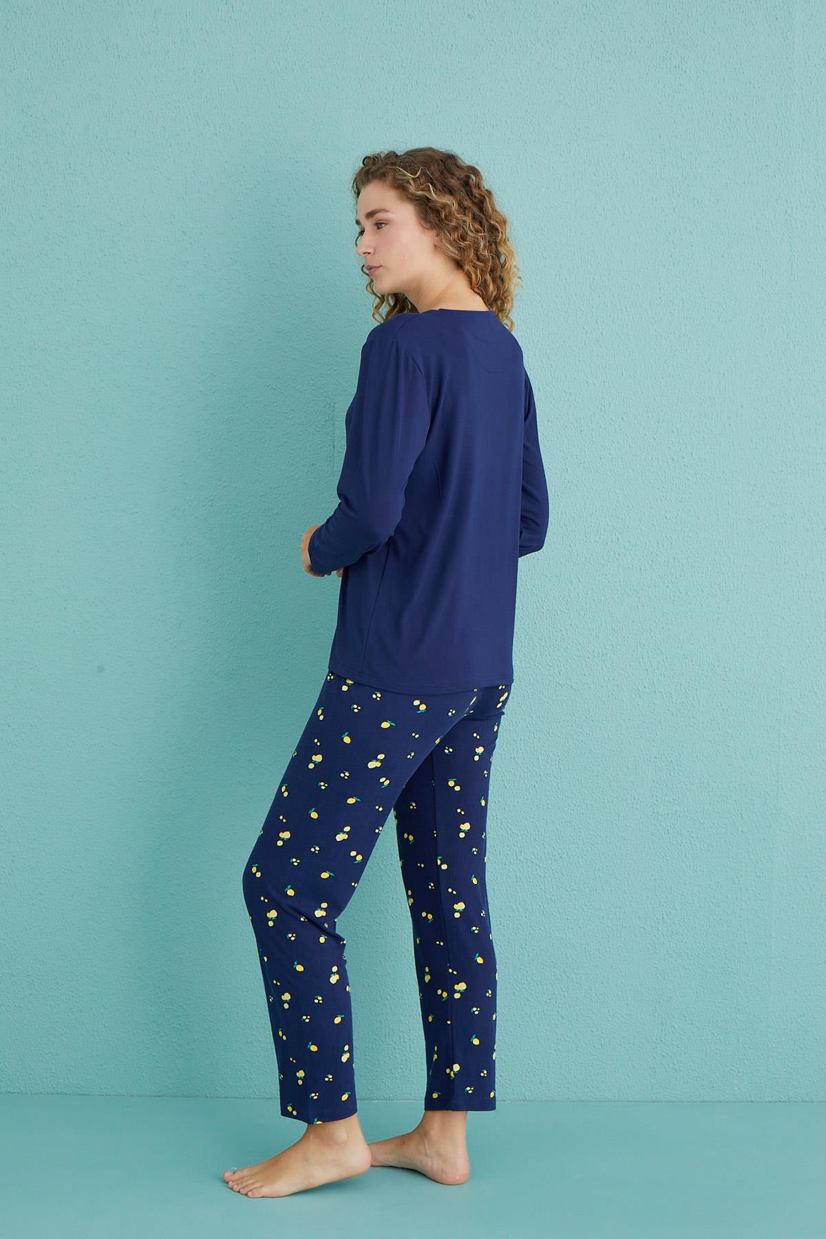 Kadın Genç Milan Bisiklet Yaka Uzun Kollu Pijama Takımı | 50902-59