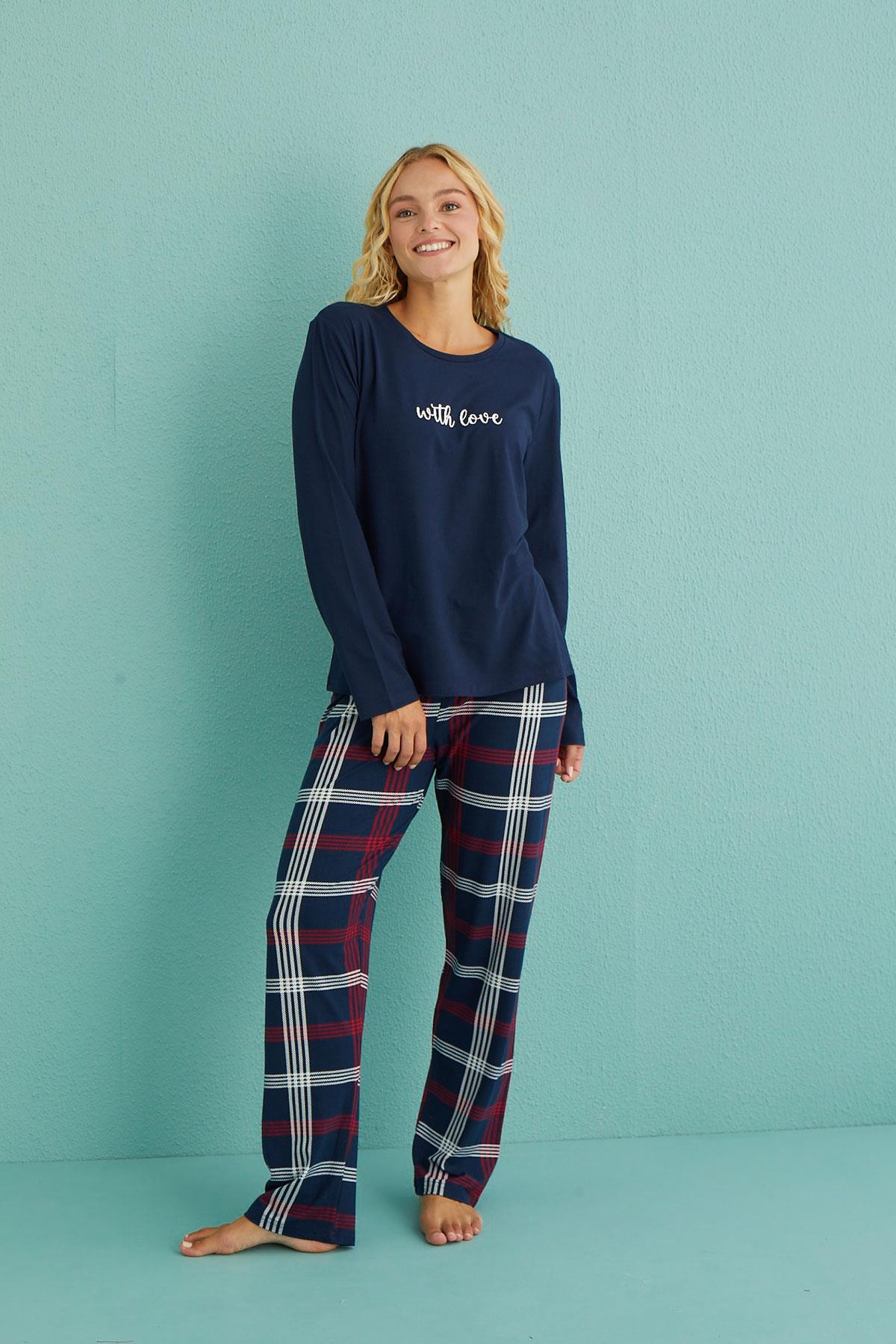 Kadın Genç Milan Bisiklet Yaka Uzun Kollu Pijama Takımı | 50902-56